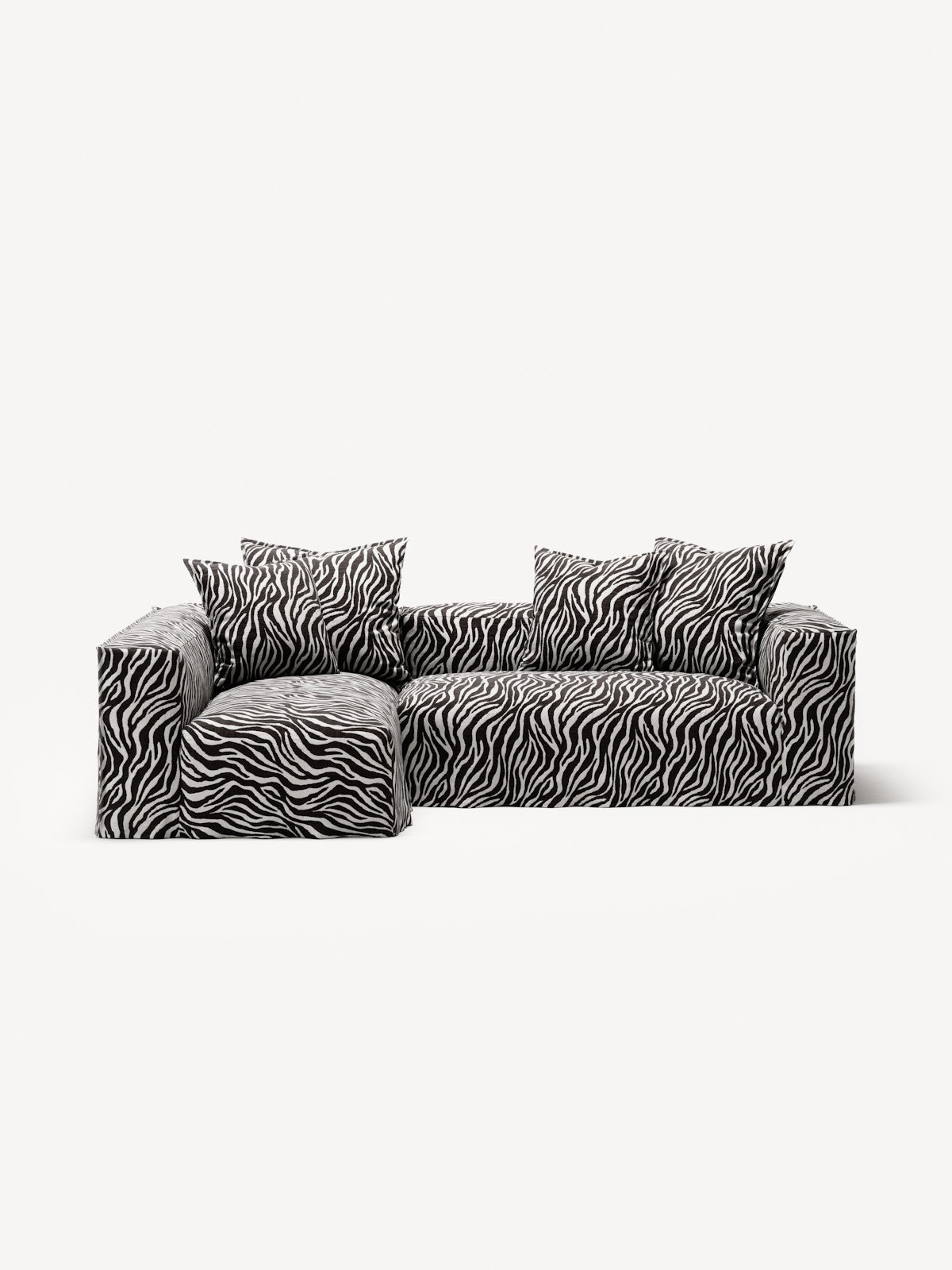 NOMAD - 3 Seater with Chaise Lounge - Left - Chenille Jacquard Zebra Black White