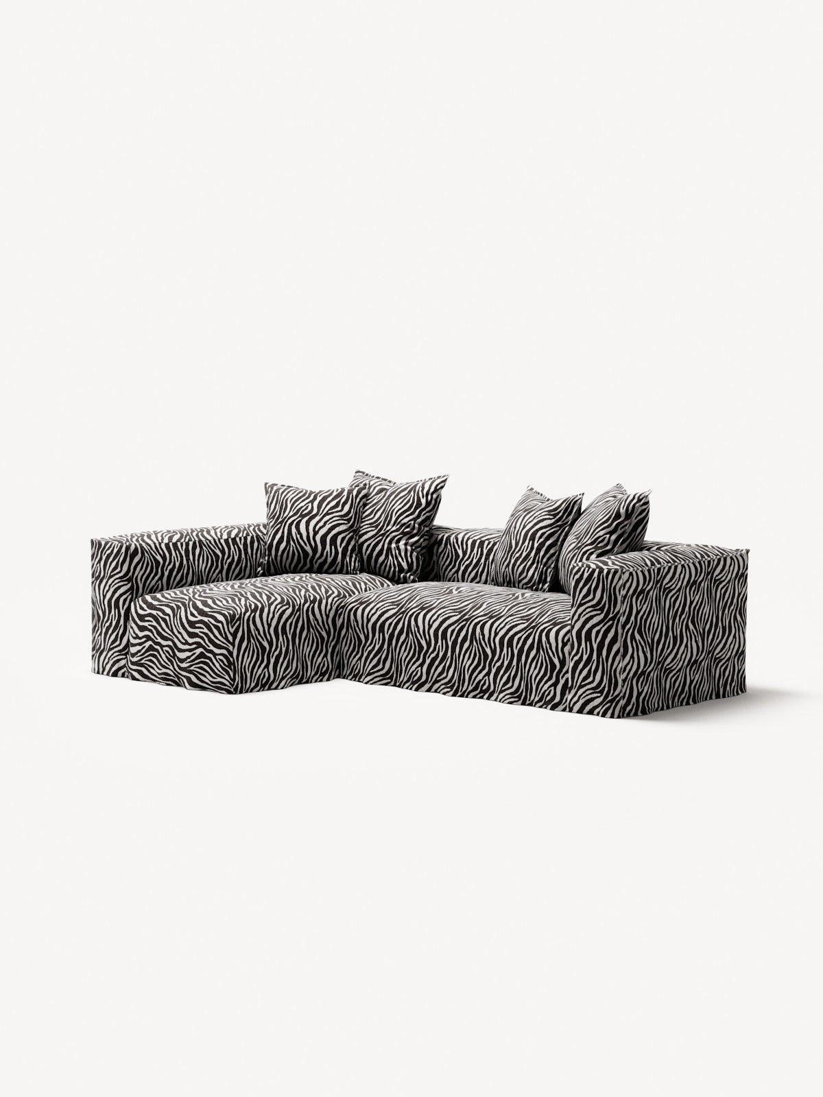 NOMAD - 3 Seater with Chaise Lounge - Left - Chenille Jacquard Zebra Black White