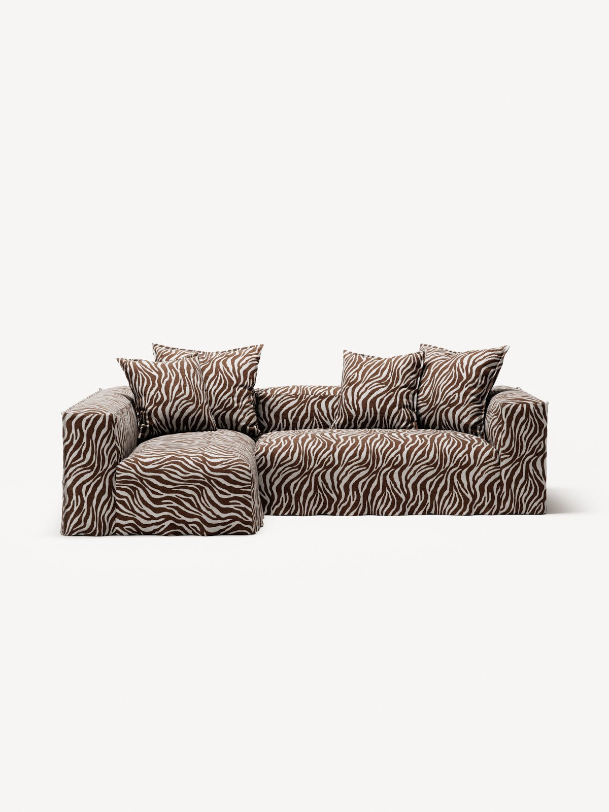 NOMAD - 3 Seater with Chaise Lounge - Left - Chenille Jacquard Zebra Brown White