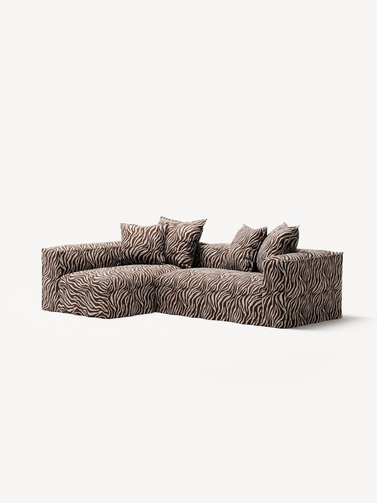NOMAD - 3 Seater with Chaise Lounge - Left - Chenille Jacquard Zebra Brown White