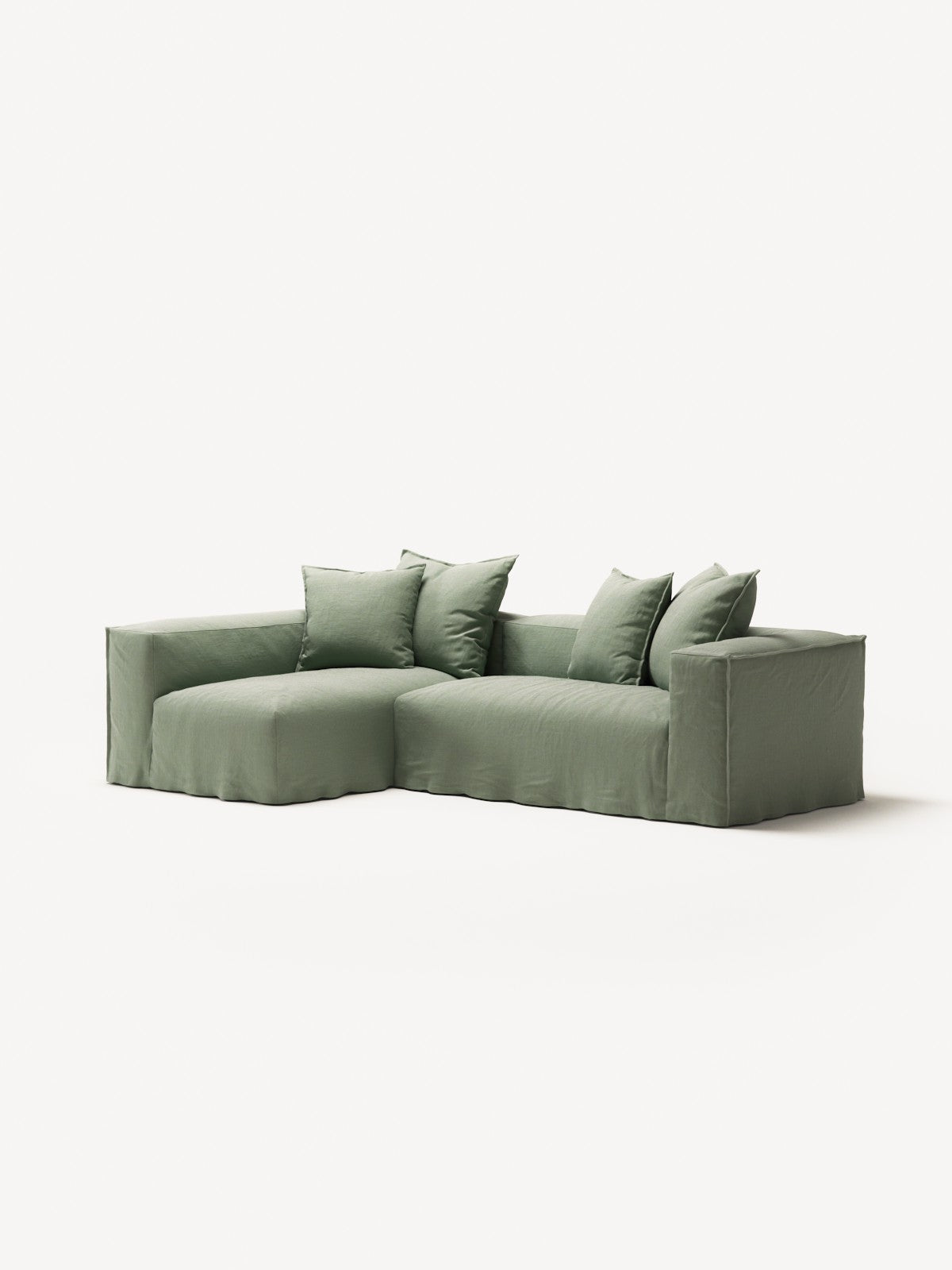 NOMAD - 3 Seater with Chaise Lounge - Left - Pure Linen Vivid Green