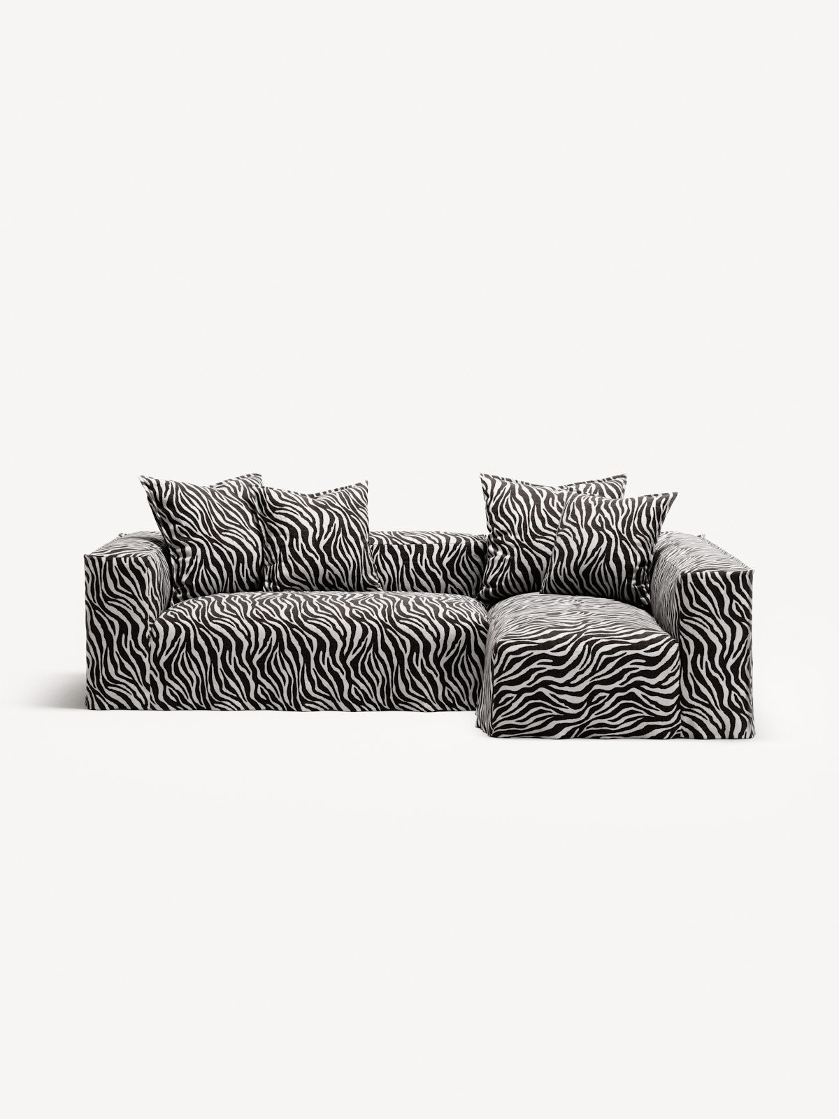 NOMAD - 3 Seater with Chaise Lounge - Right - Chenille Jacquard Zebra Black White
