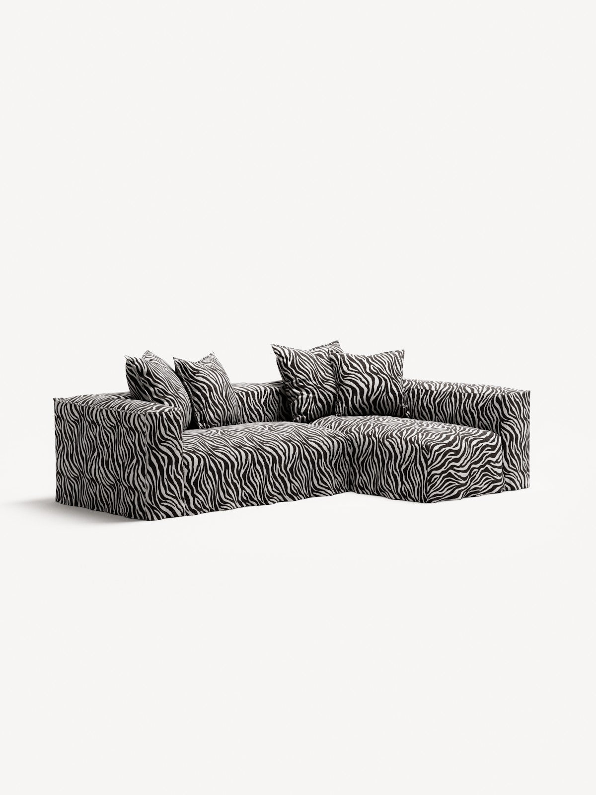 NOMAD - 3 Seater with Chaise Lounge - Right - Chenille Jacquard Zebra Black White