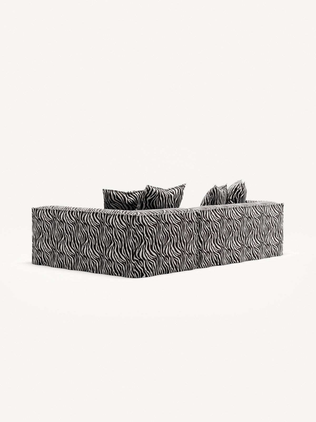 NOMAD - 3 Seater with Chaise Lounge - Right - Chenille Jacquard Zebra Black White