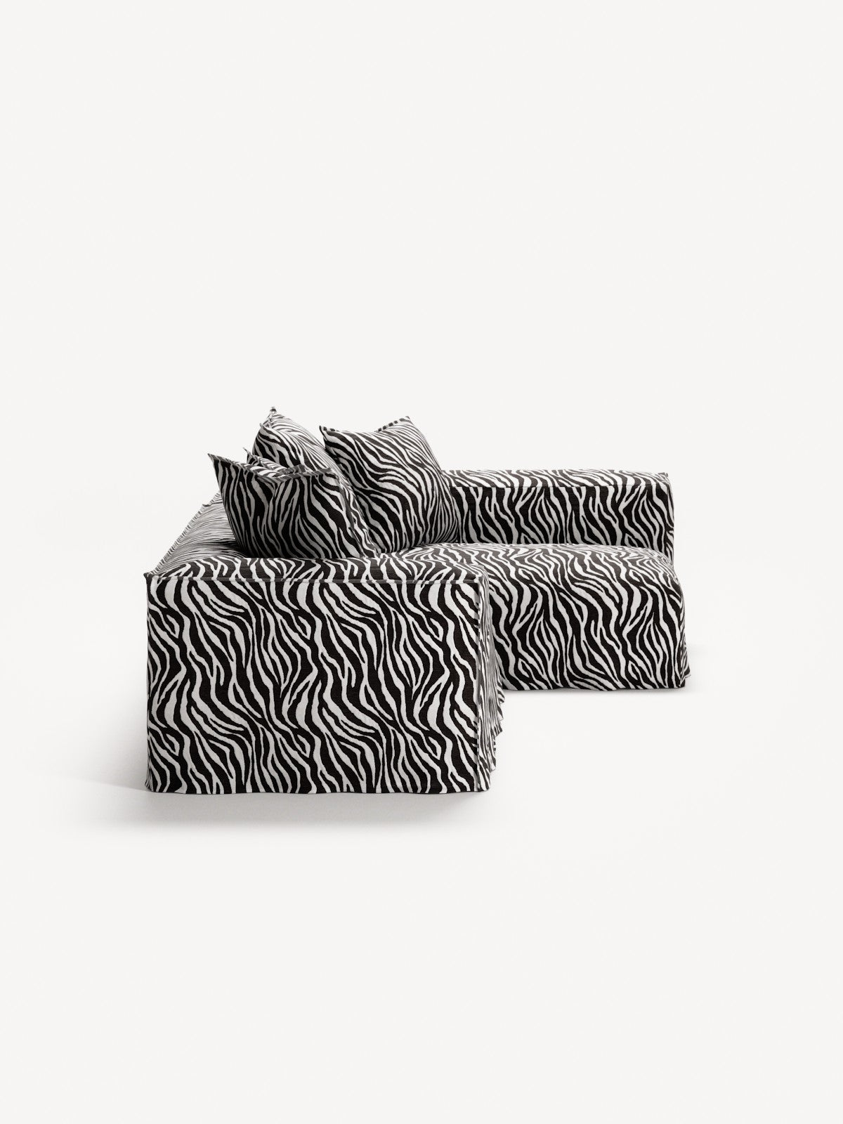NOMAD - 3 Seater with Chaise Lounge - Right - Chenille Jacquard Zebra Black White
