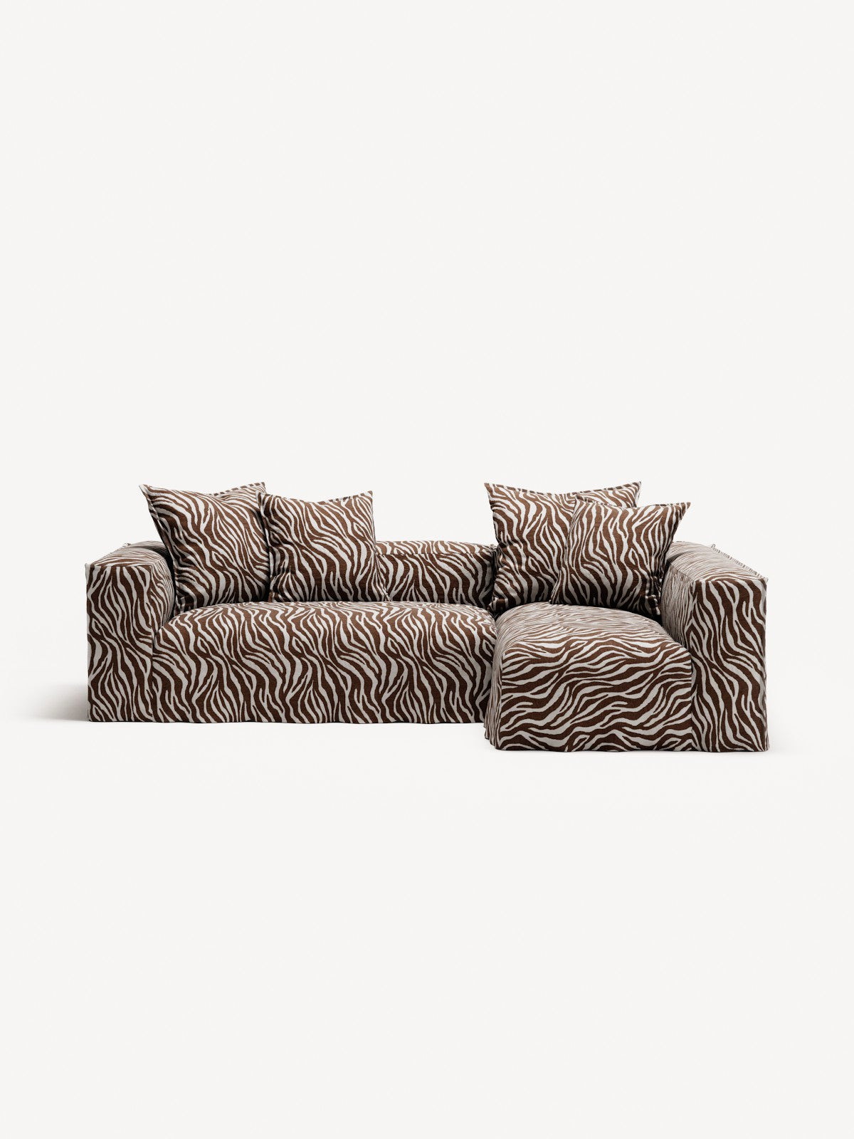 NOMAD - 3 Seater with Chaise Lounge - Right - Chenille Jacquard Zebra Brown White