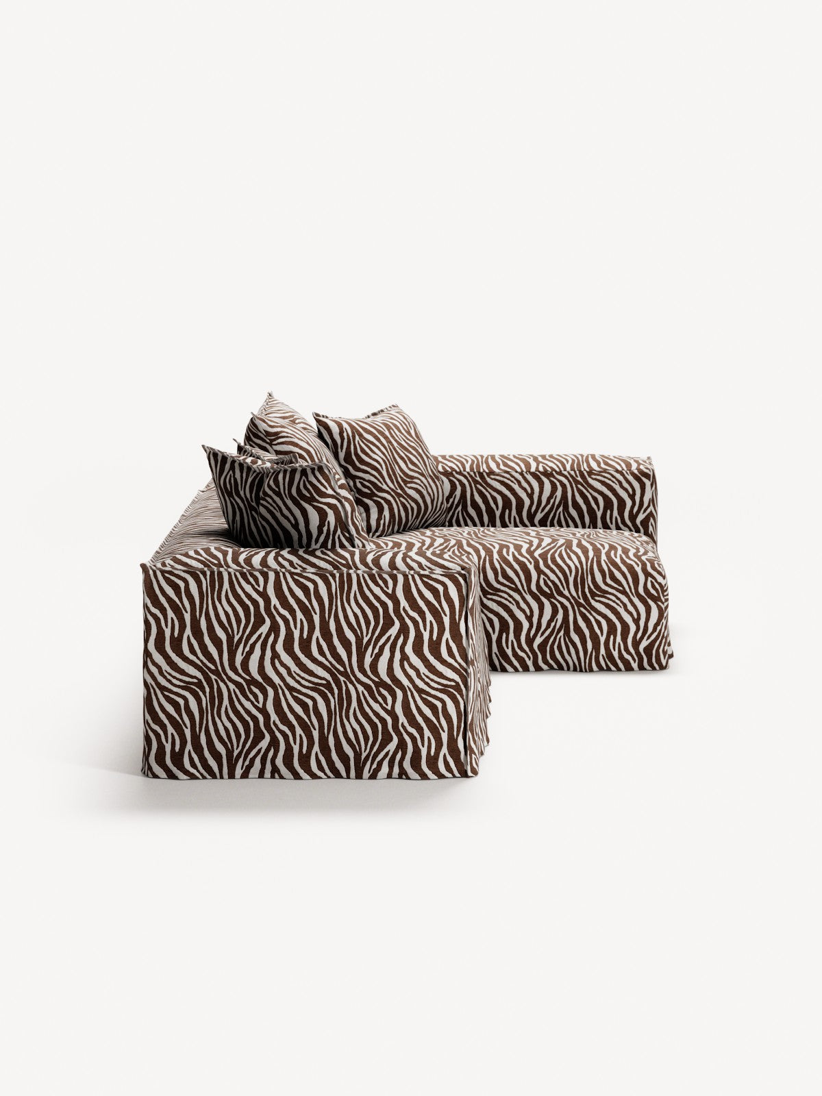 NOMAD - 3 Seater with Chaise Lounge - Right - Chenille Jacquard Zebra Brown White