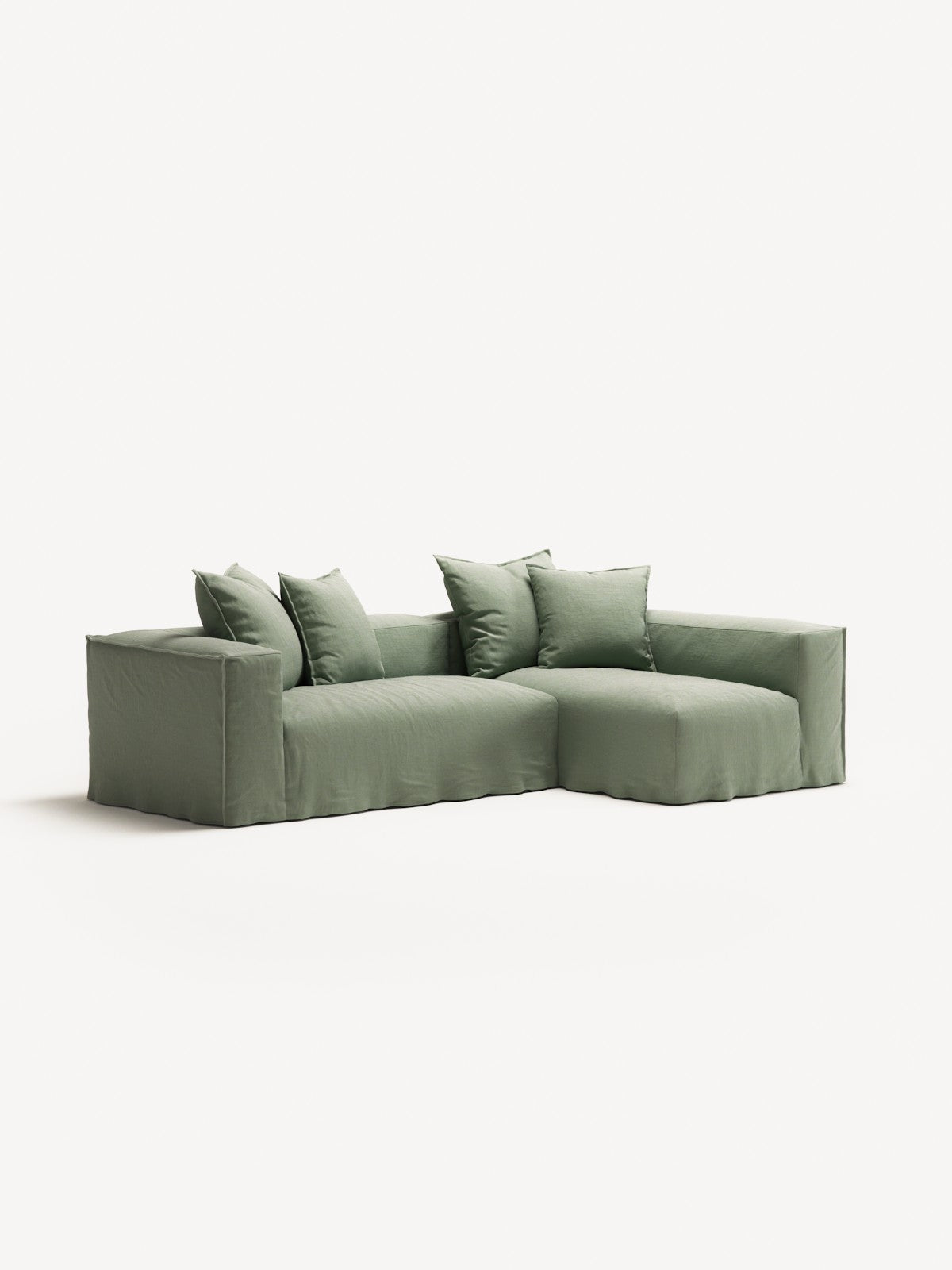 NOMAD - 3 Seater with Chaise Lounge - Right - Pure Linen Vivid Green