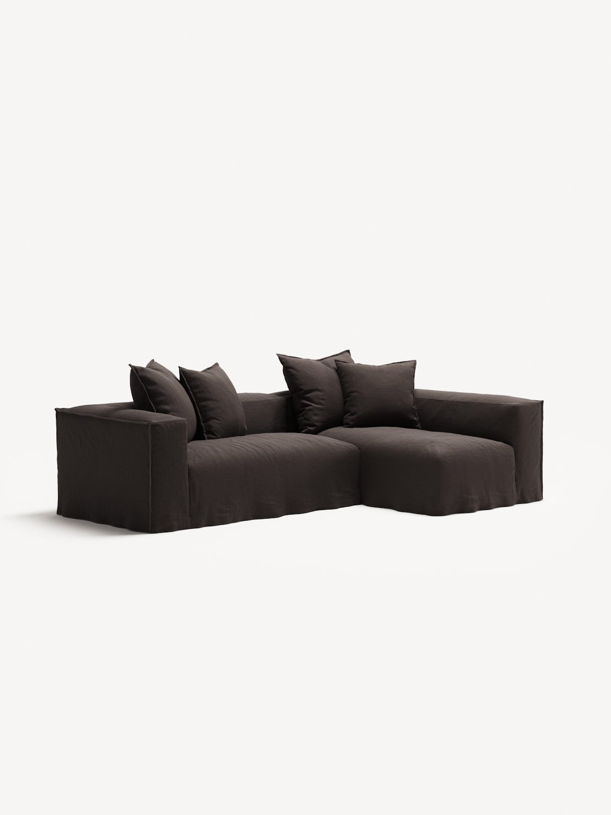 NOMAD - 3 Seater with Chaise Lounge - Right - Pure Linen Truffle Brown