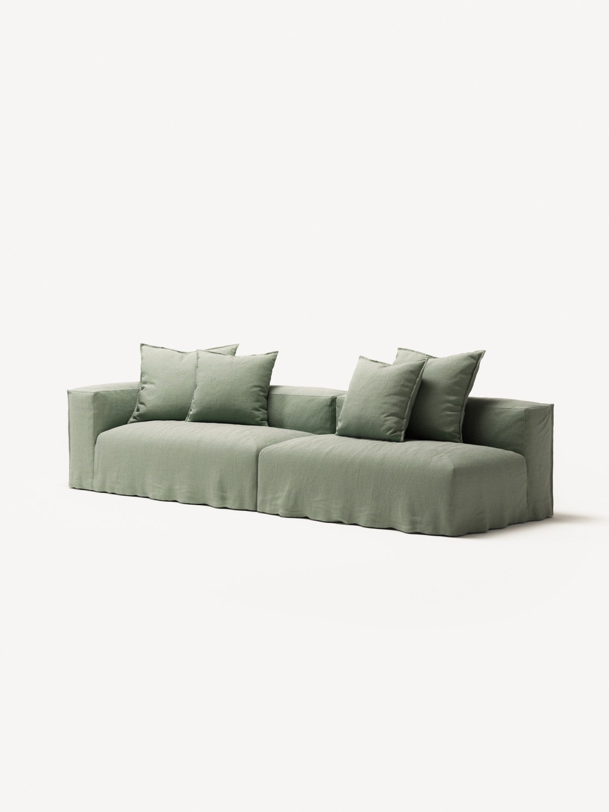 NOMAD - 3 Seat with open end - Right - Pure Linen Vivid Green