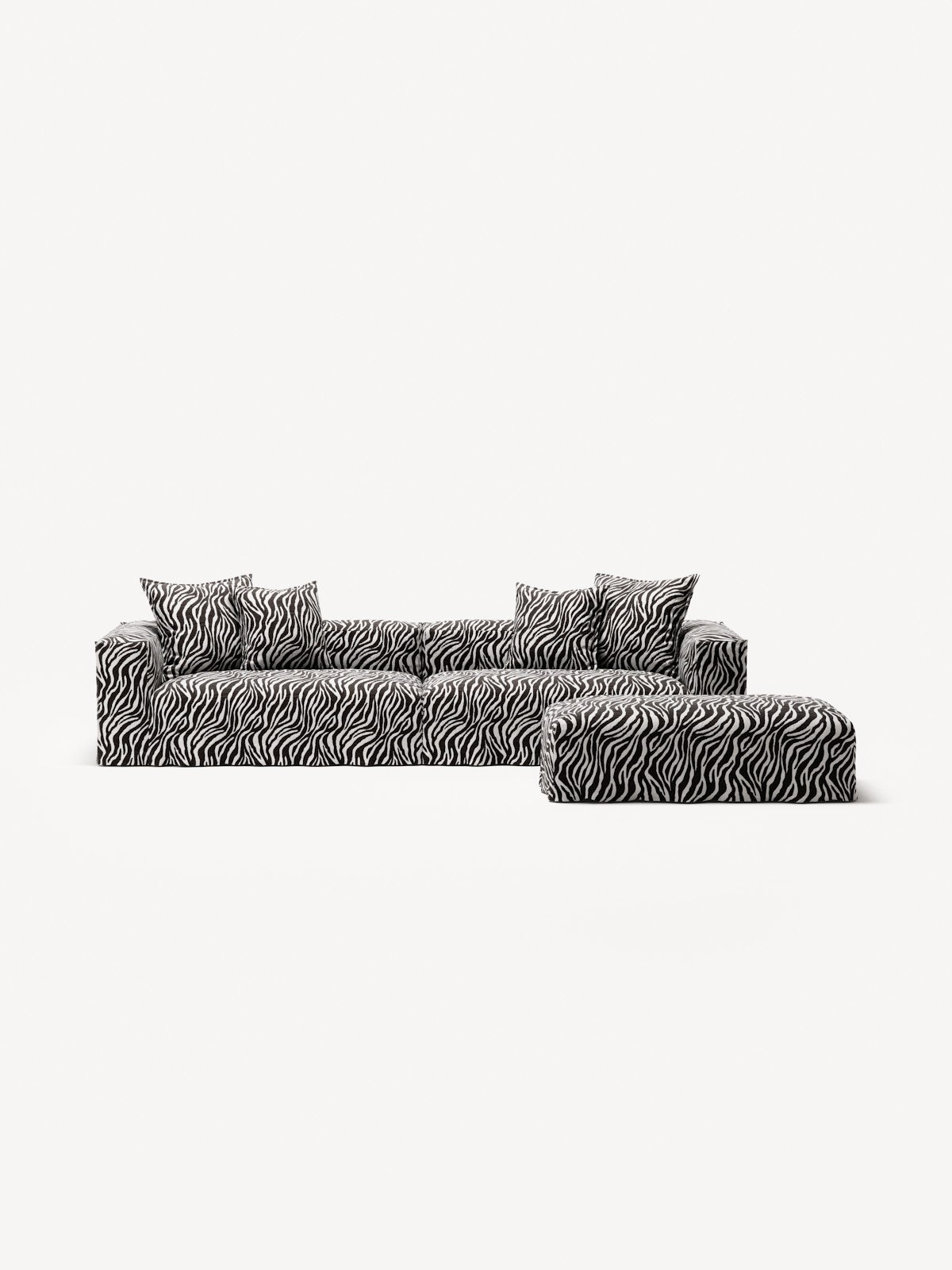 NOMAD - 4 Seater with Pouf - Chenille Jacquard Zebra Black White