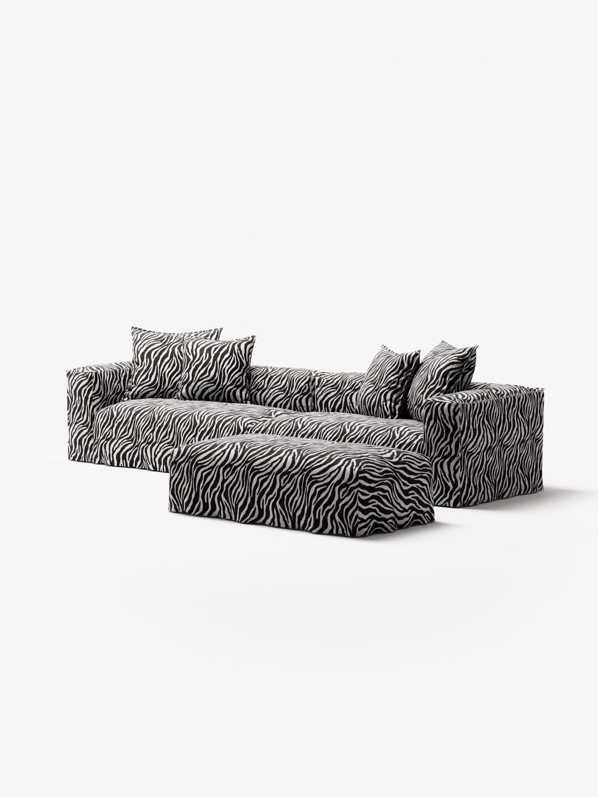 NOMAD - 4 Seater with Pouf - Chenille Jacquard Zebra Black White