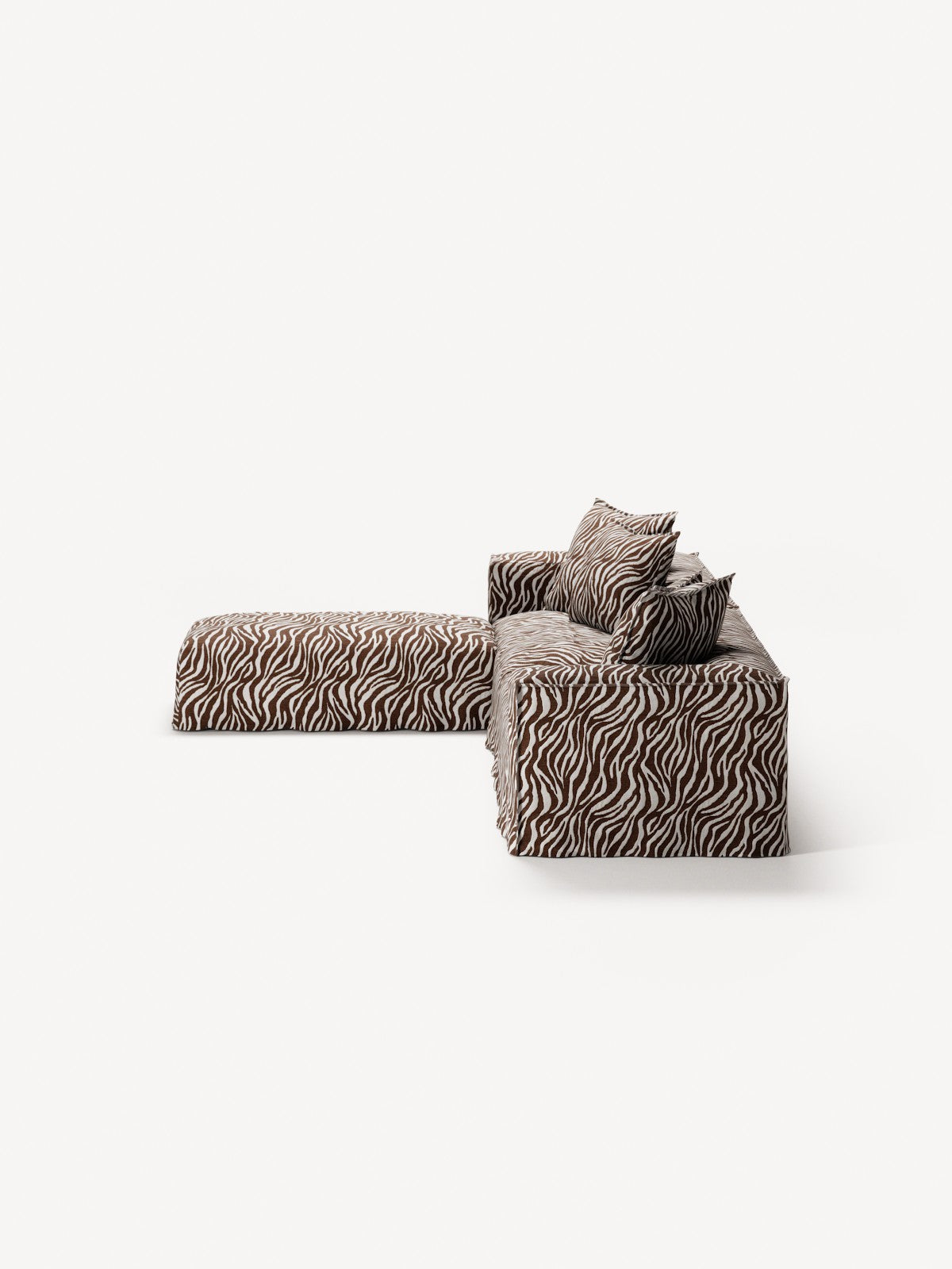 NOMAD - 4 Seater with Pouf - Chenille Jacquard Zebra Brown White