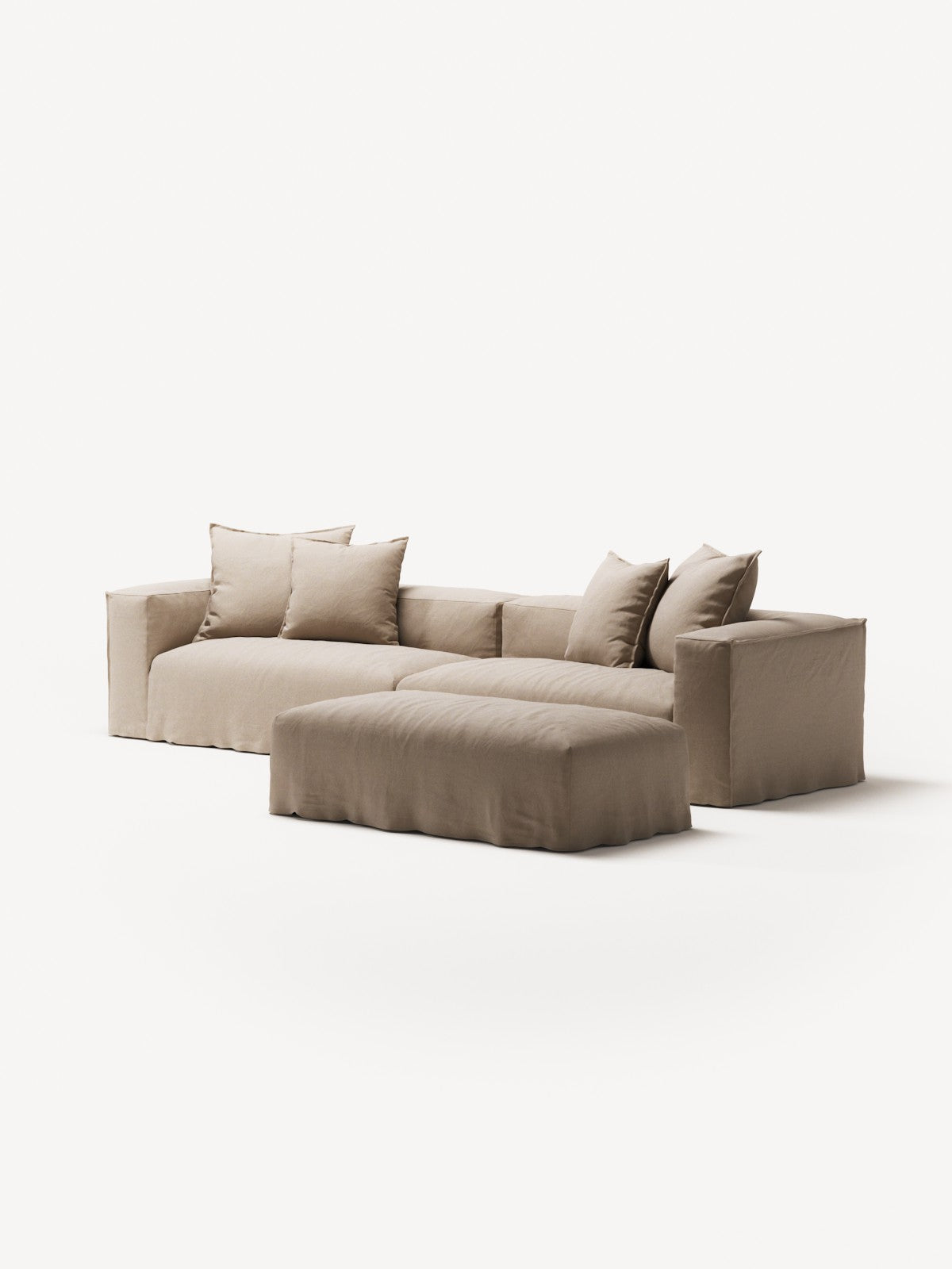 NOMAD - 4 Seater with Pouf - Brushed Cotton Sandy Beige