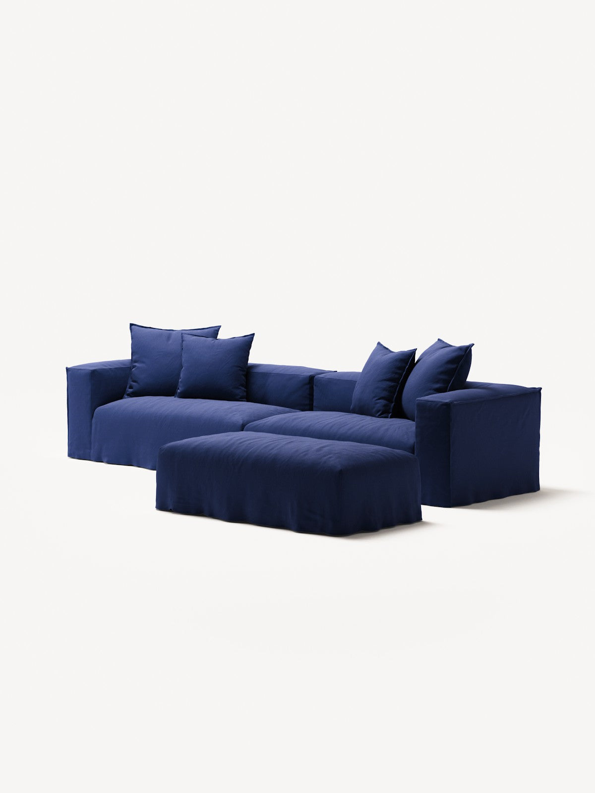 NOMAD - 4 Seater with Pouf - Brushed Cotton Dark Blue