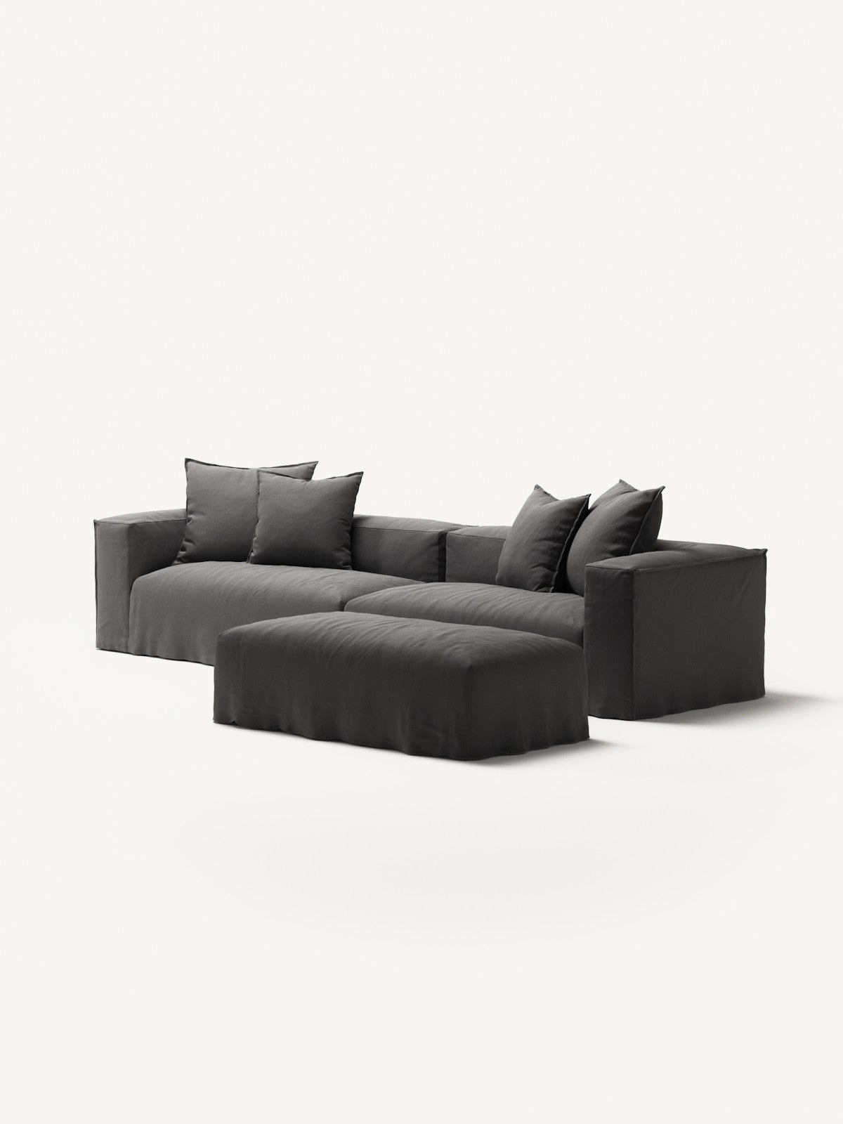 NOMAD - 4 Seater with Pouf - Brushed Cotton Dark Gray