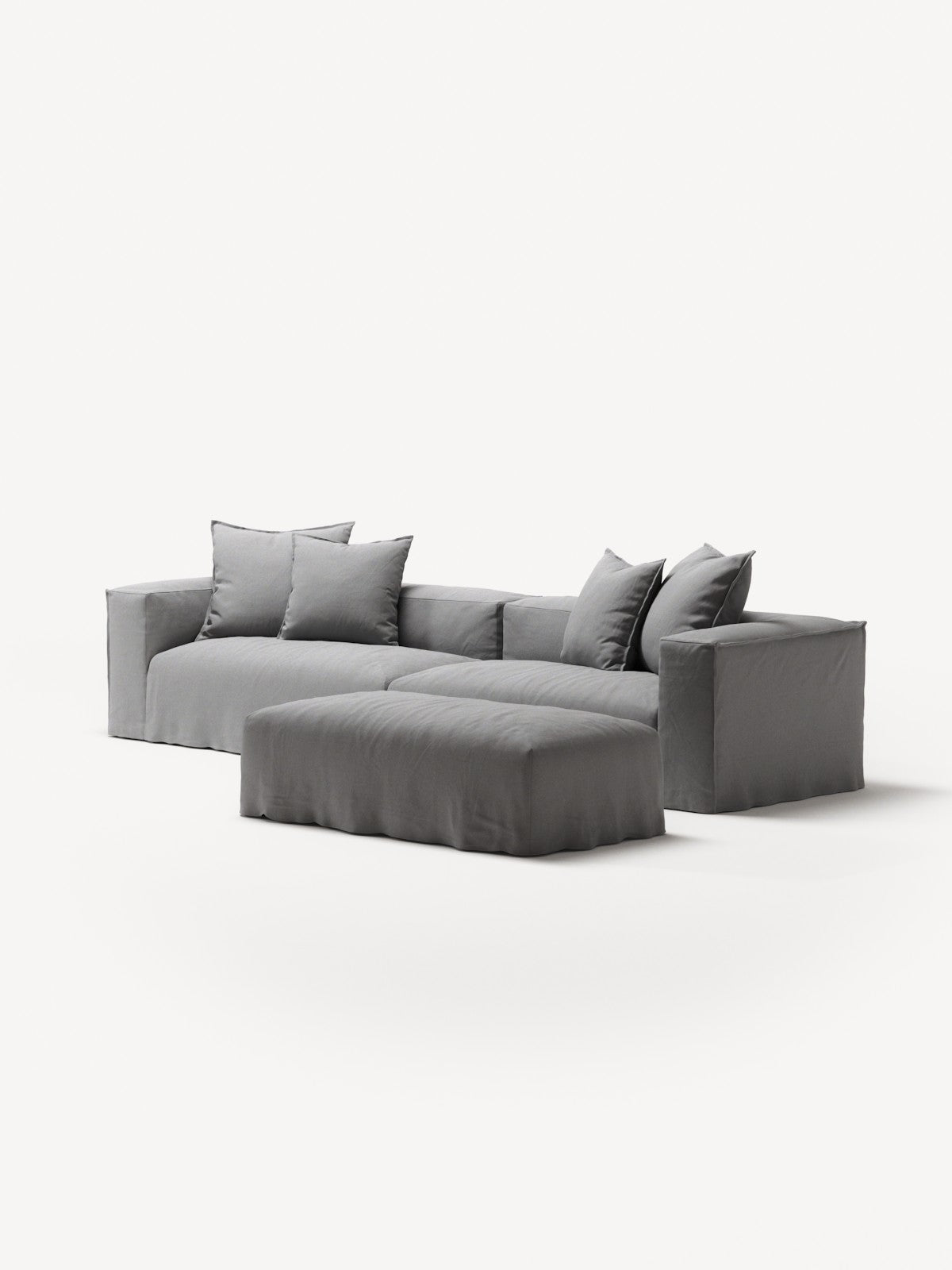 NOMAD - 4 Seater with Pouf - Brushed Cotton Light Gray
