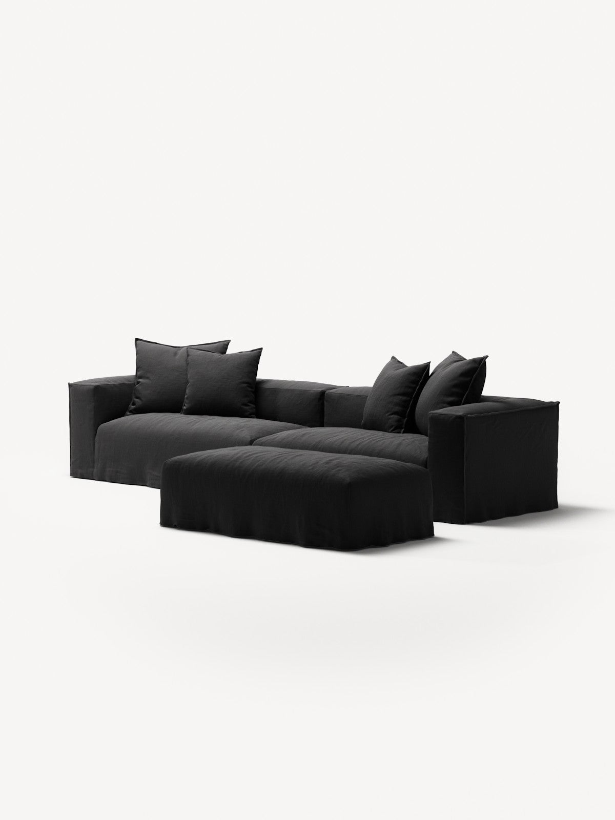 NOMAD - 4 Seater with Pouf - Pure Linen Dark Charcoal
