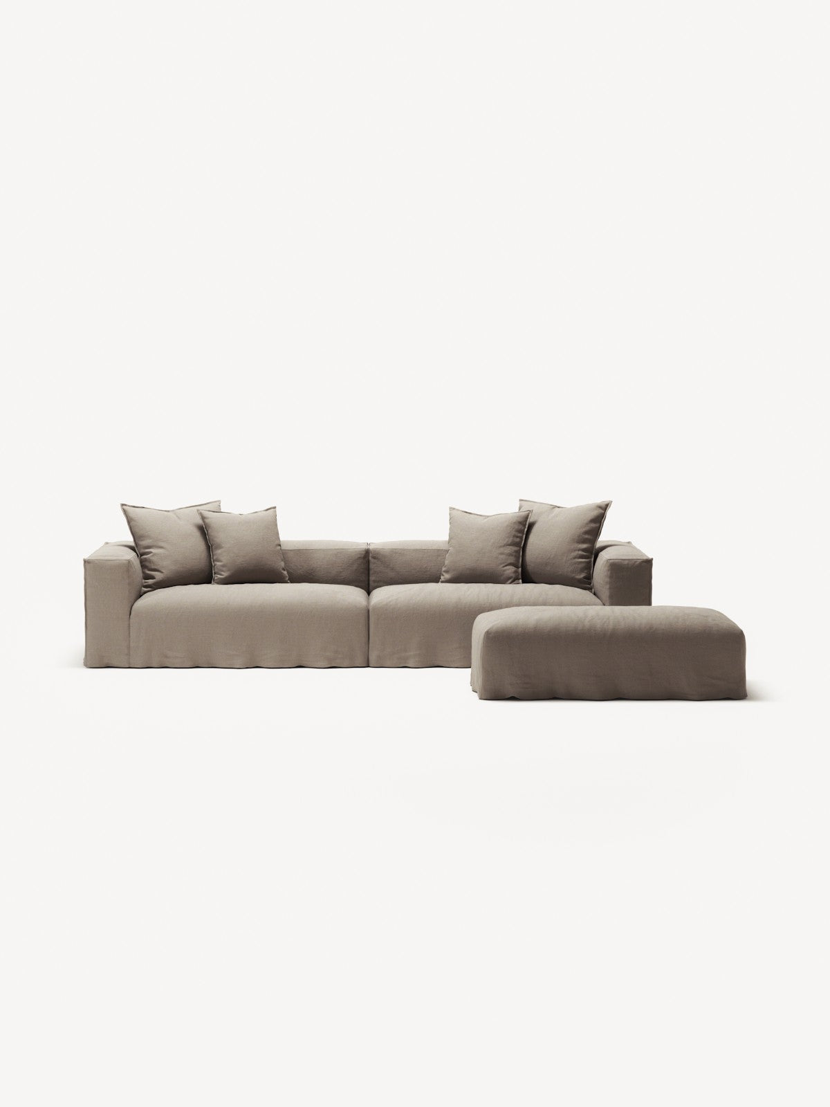 NOMAD - 4 Seater with Pouf - Pure Linen Pale Gray