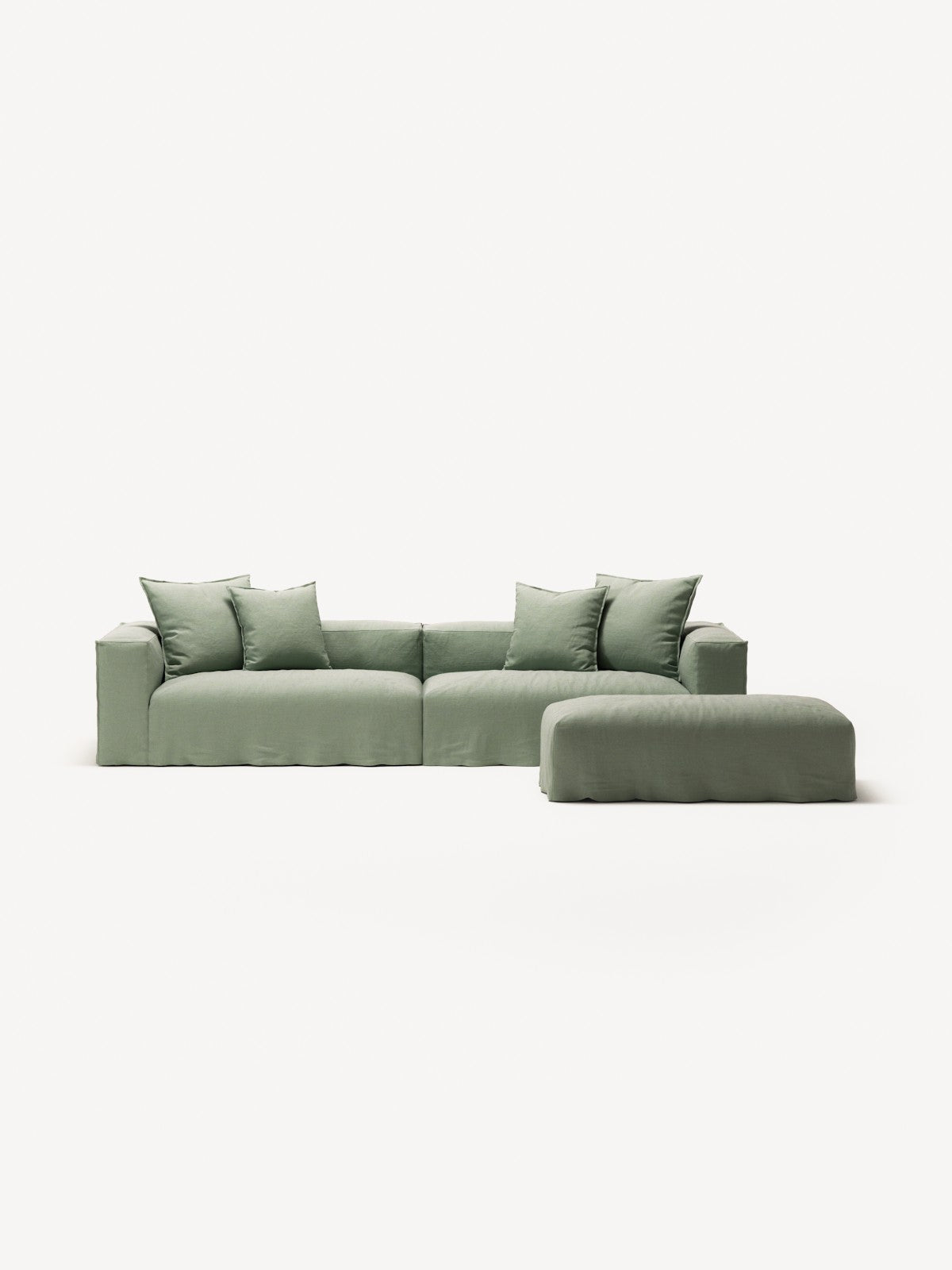 NOMAD - 4 Seater with Pouf - Pure Linen Vivid Green