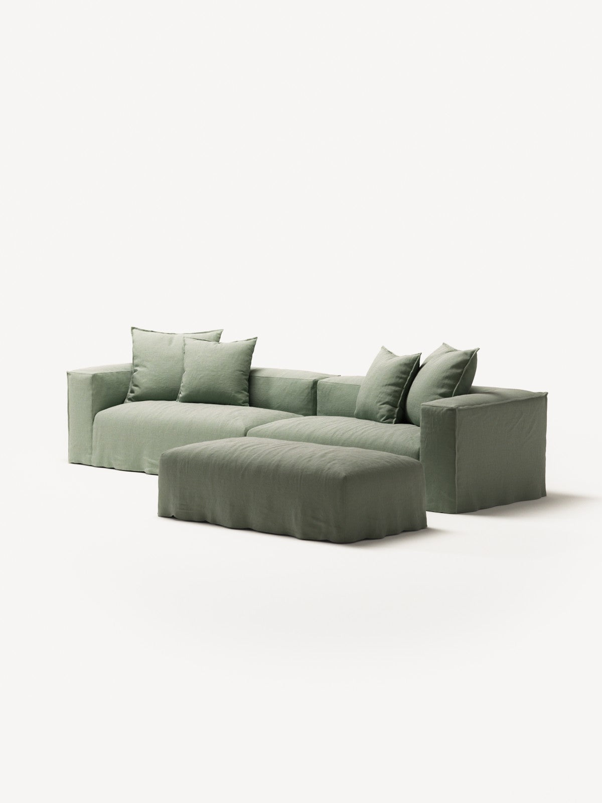 NOMAD - 4 Seater with Pouf - Pure Linen Vivid Green