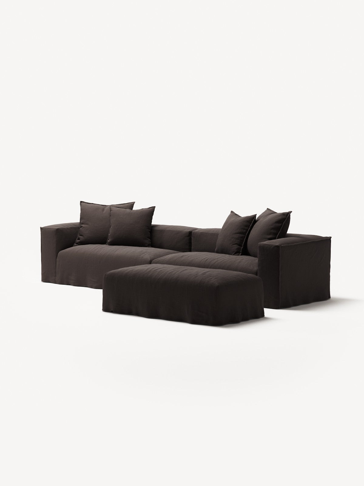 NOMAD - 4 Seater with Pouf - Pure Linen Truffle Brown
