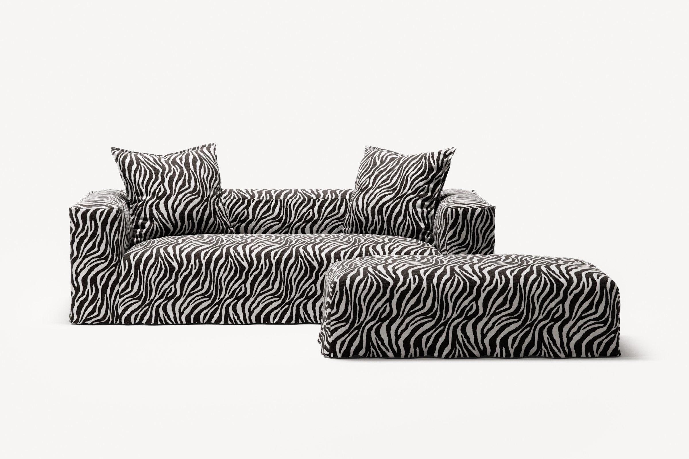 NOMAD - 2 Seater with Pouf - Chenille Jacquard Zebra Black White