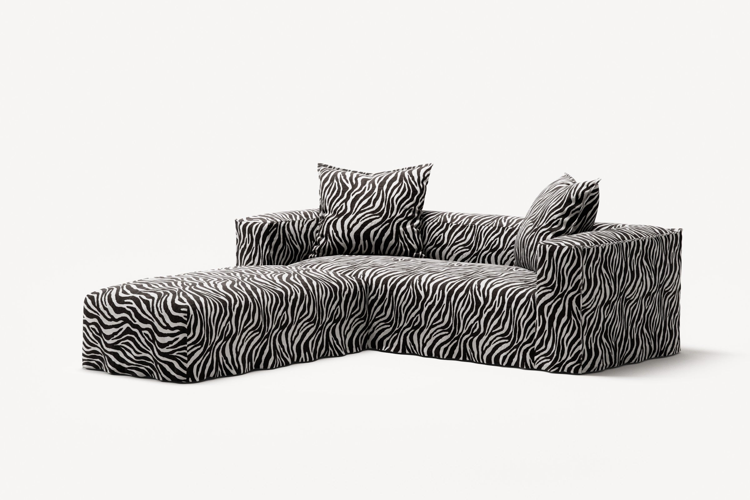 NOMAD - 2 Seater with Pouf - Chenille Jacquard Zebra Black White