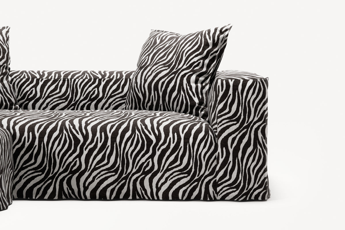 NOMAD - 2 Seater with Pouf - Chenille Jacquard Zebra Black White