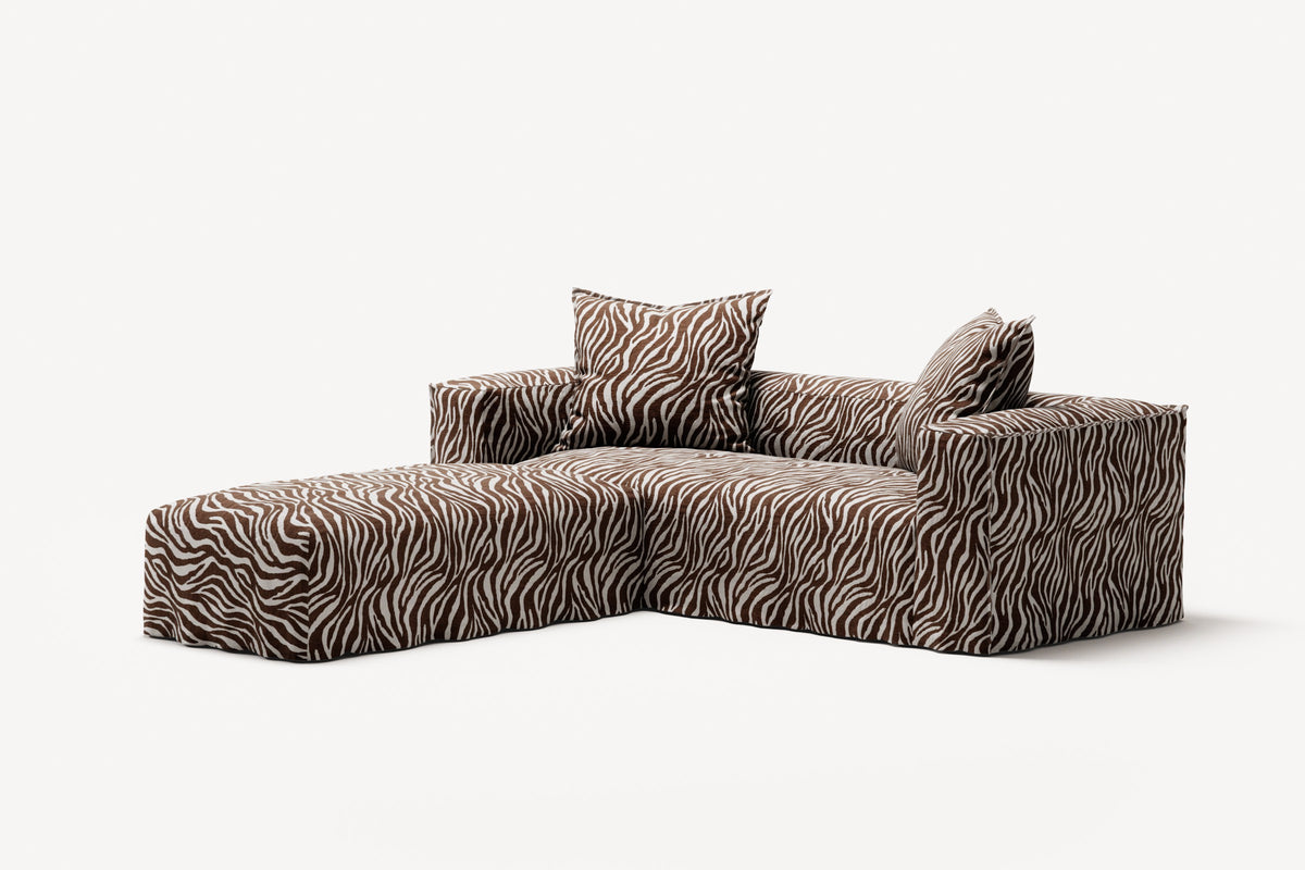 NOMAD - 2 Seater with Pouf - Chenille Jacquard Zebra Brown White
