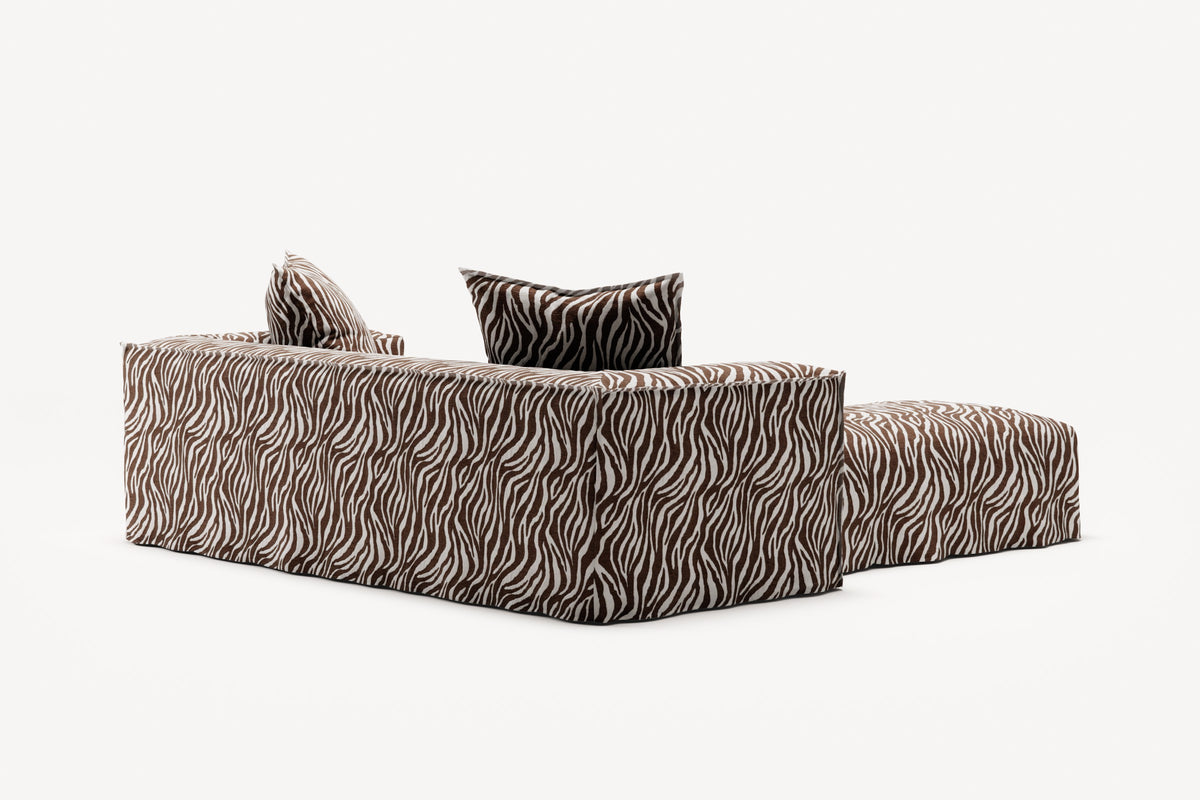 NOMAD - 2 Seater with Pouf - Chenille Jacquard Zebra Brown White