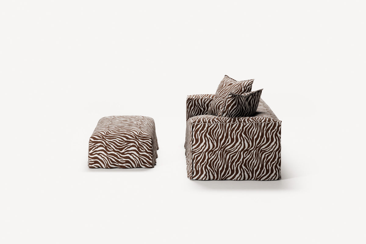 NOMAD - 2 Seater with Pouf - Chenille Jacquard Zebra Brown White