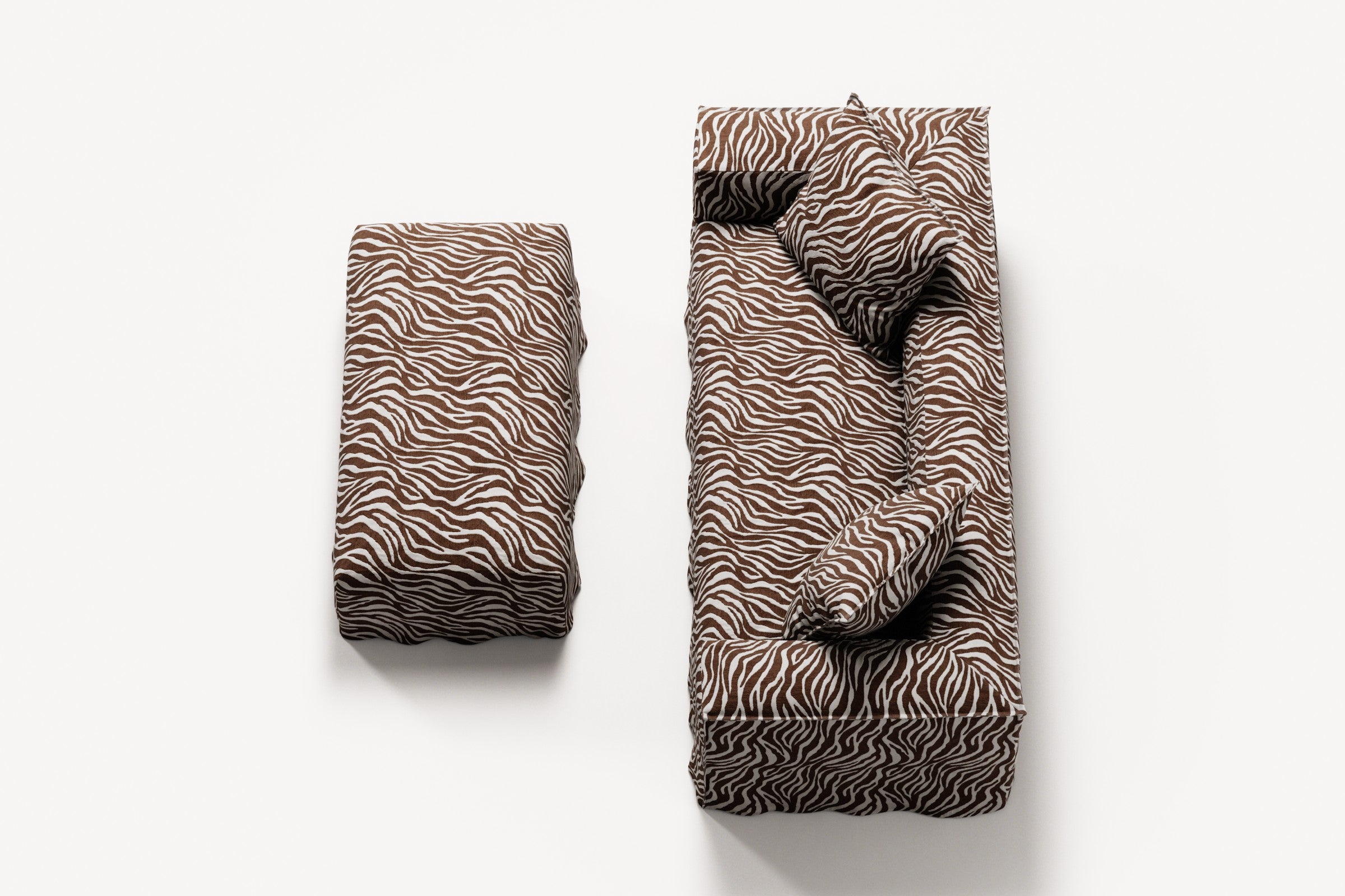 NOMAD - 2 Seater with Pouf - Chenille Jacquard Zebra Brown White