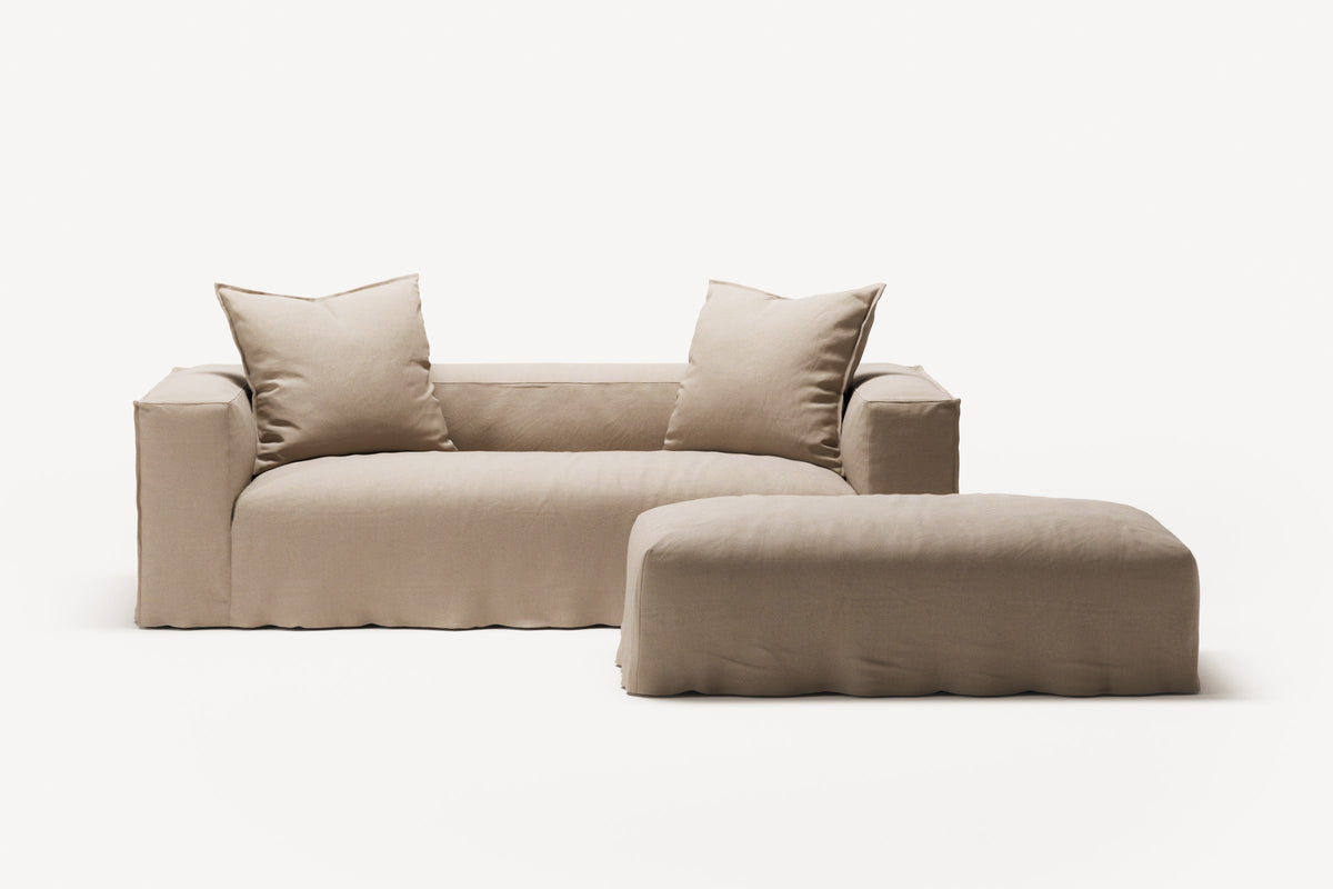 NOMAD - 2 Seater with Pouf - Brushed Cotton Sandy Beige