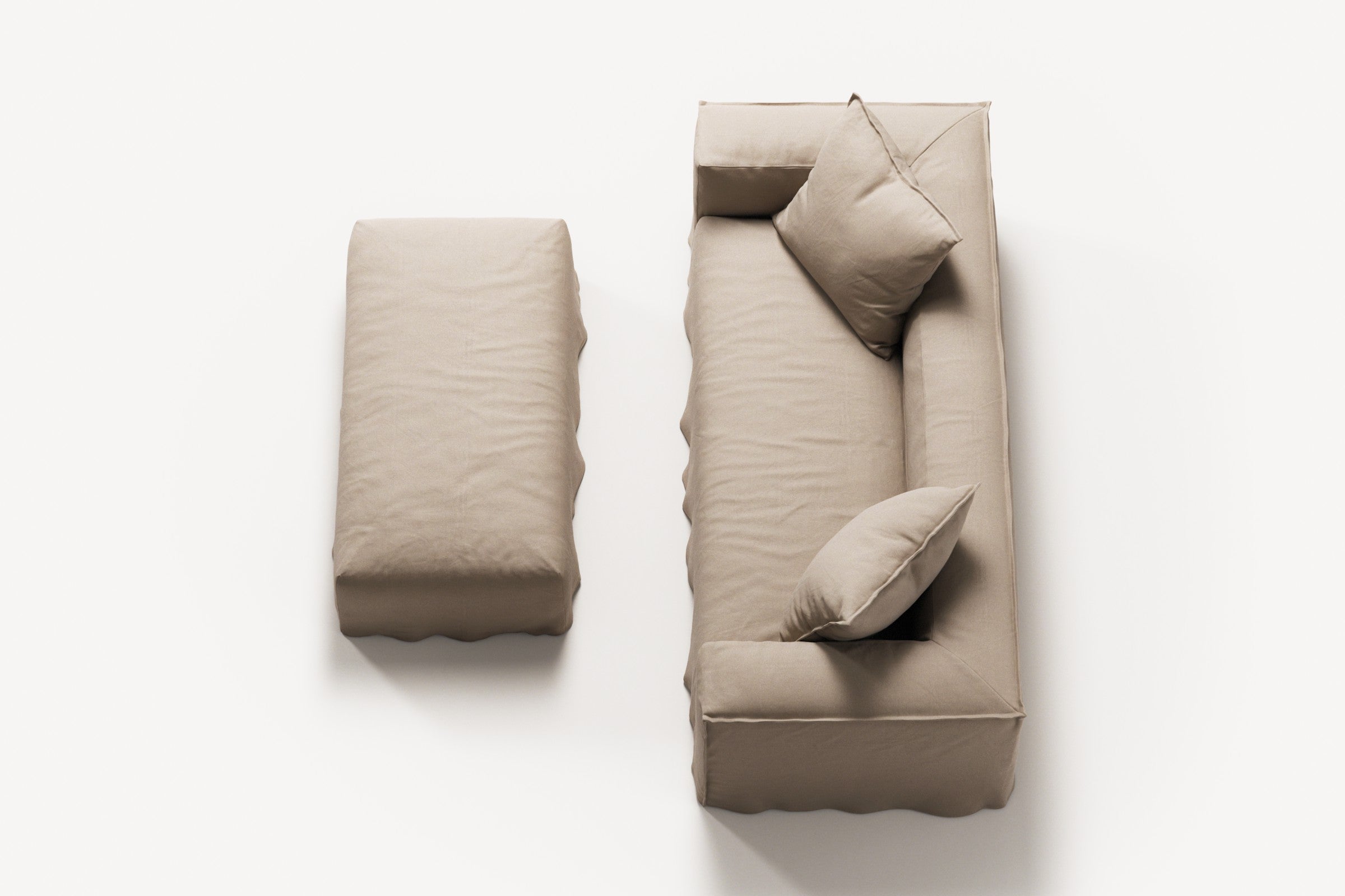 NOMAD - 2 Seater with Pouf - Brushed Cotton Sandy Beige