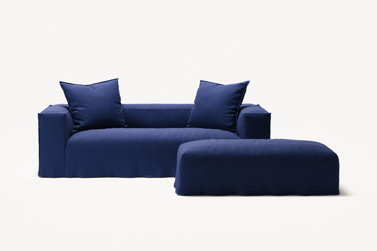 NOMAD - 2 Seater with Pouf - Brushed Cotton Dark Blue