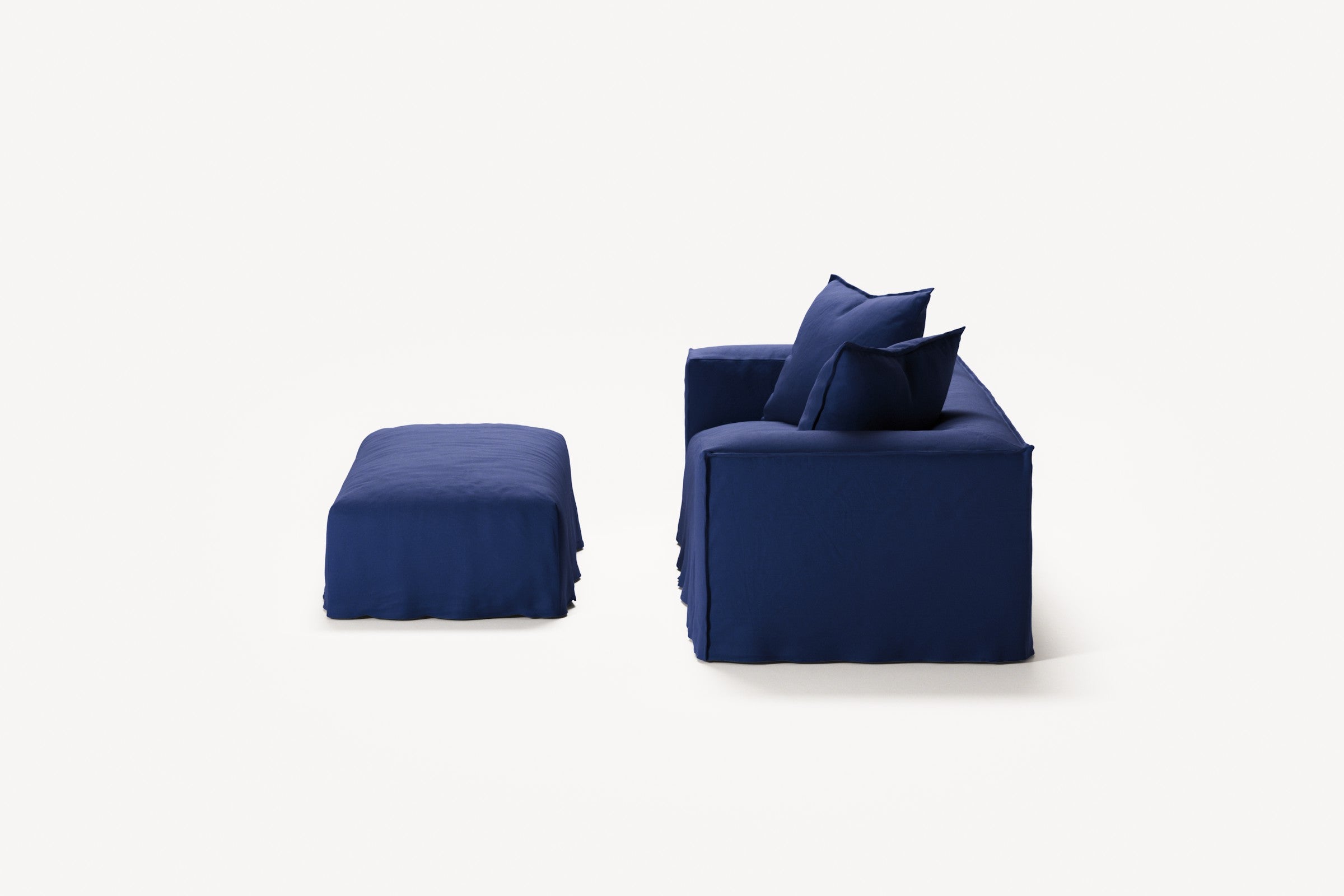 NOMAD - 2 Seater with Pouf - Brushed Cotton Dark Blue