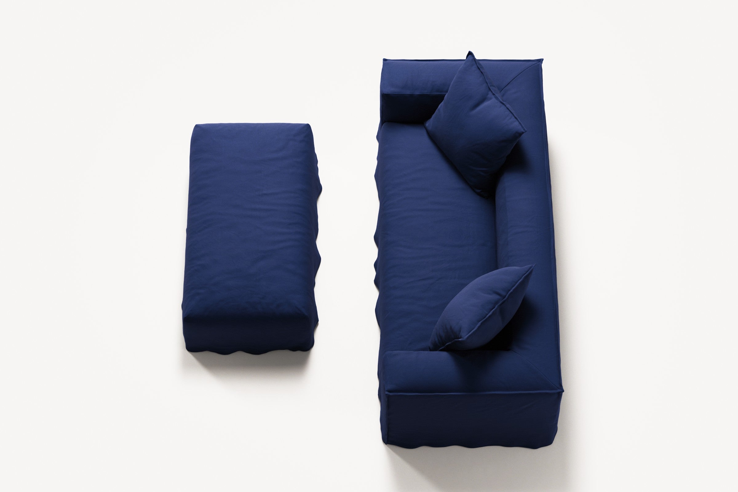 NOMAD - 2 Seater with Pouf - Brushed Cotton Dark Blue