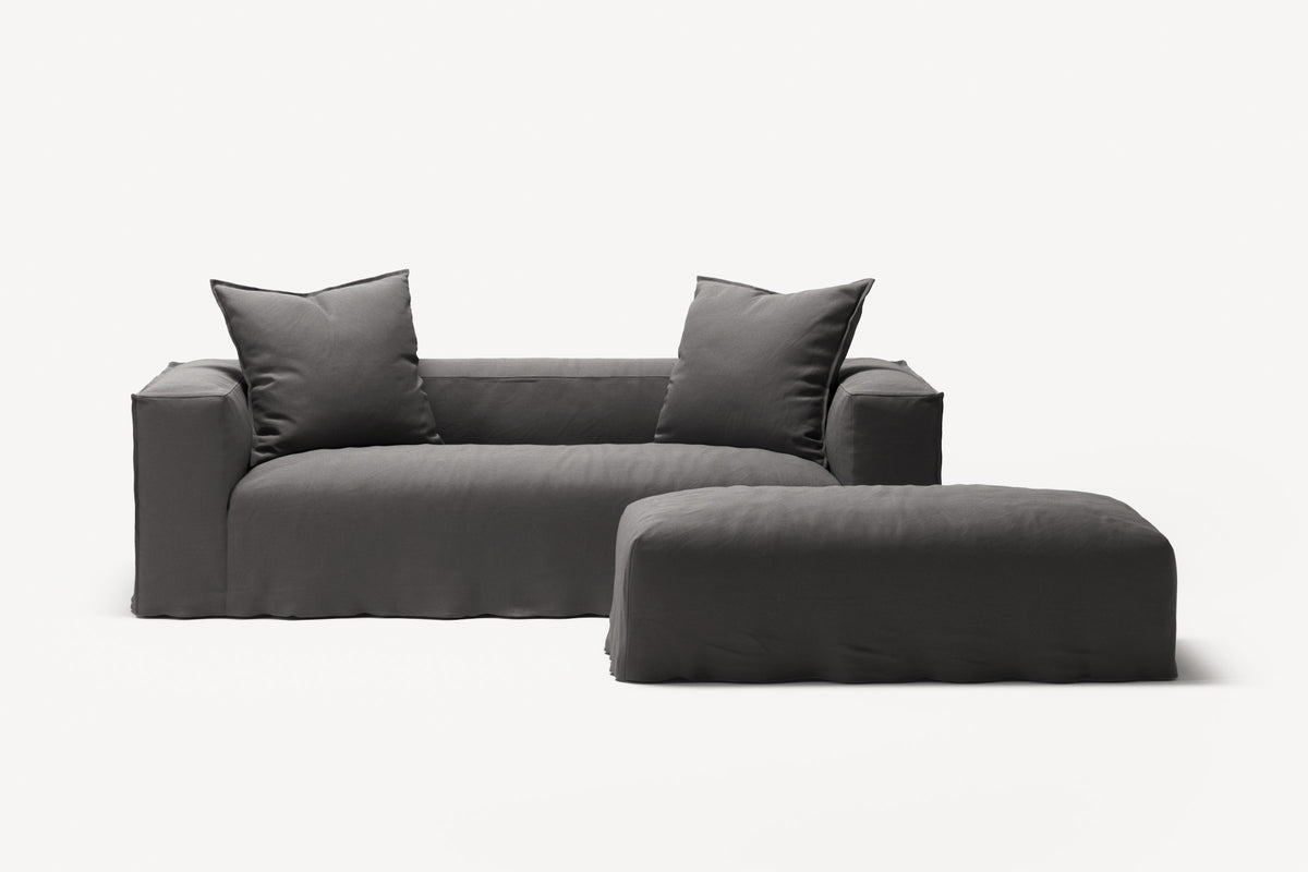 NOMAD - 2 Seater with Pouf - Brushed Cotton Dark Gray