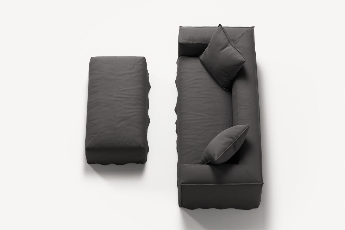 NOMAD - 2 Seater with Pouf - Brushed Cotton Dark Gray