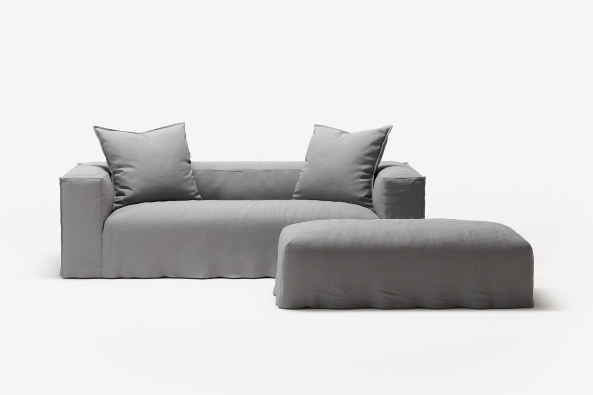NOMAD - 2 Seater with Pouf - Brushed Cotton Light Gray
