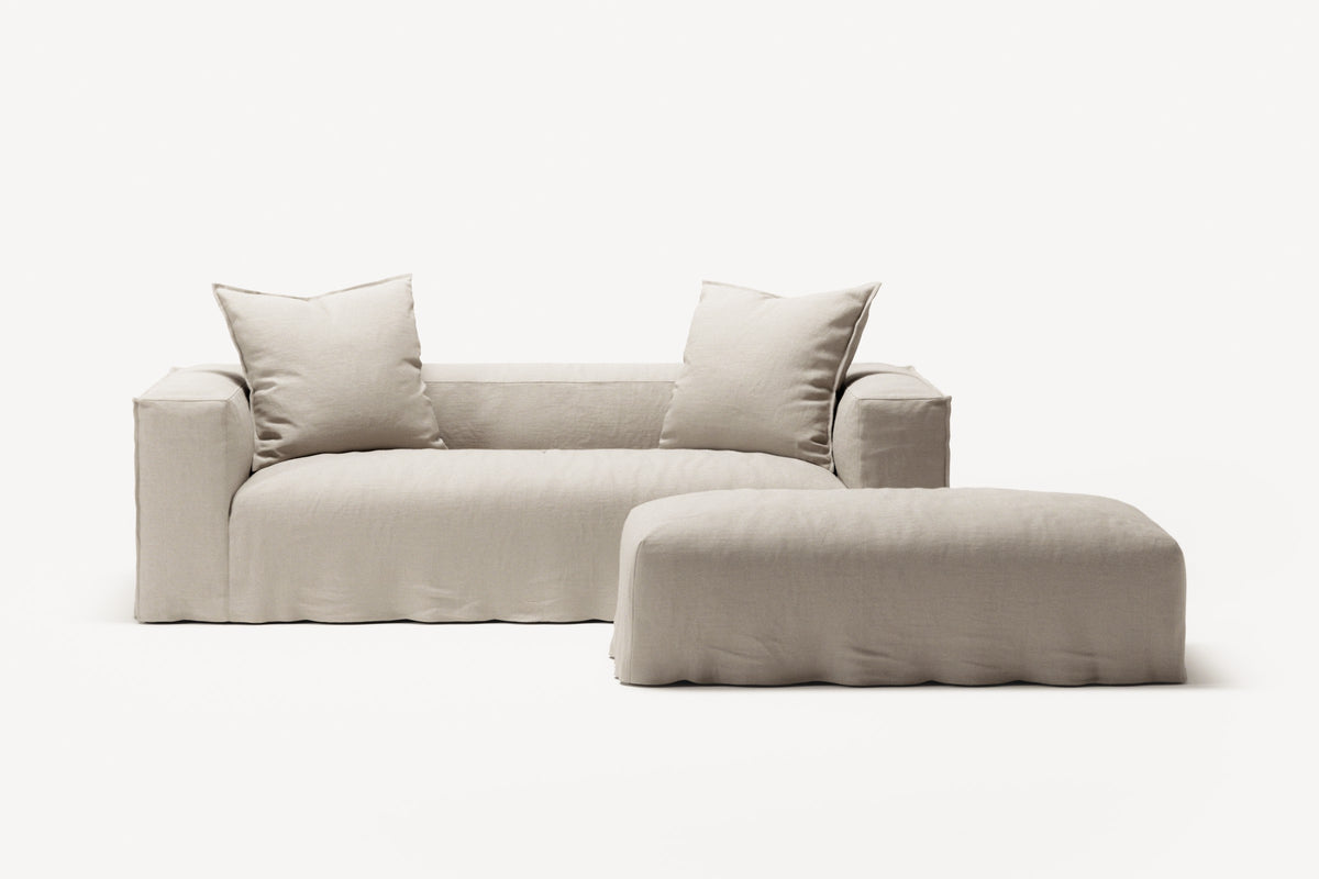 NOMAD - 2 Seater with Pouf - Pure Linen Off-White