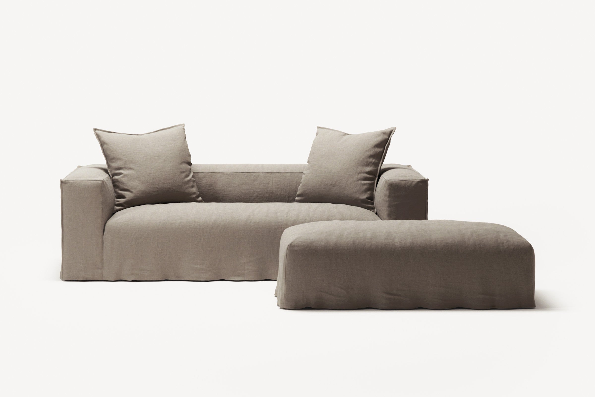 NOMAD - 2 Seater with Pouf - Pure Linen Pale Gray