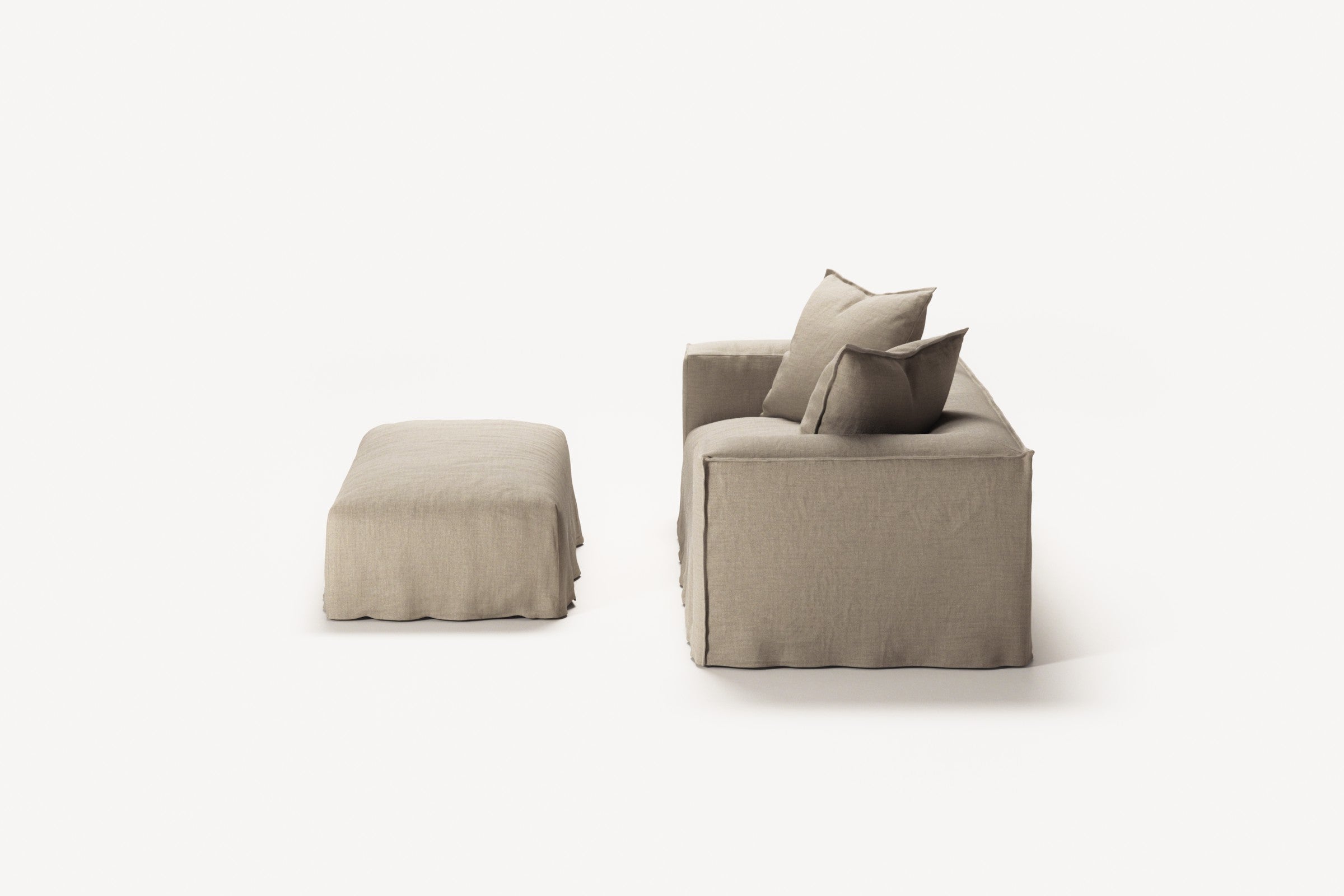 NOMAD - 2 Seater with Pouf - Pure Linen Sandy Beige