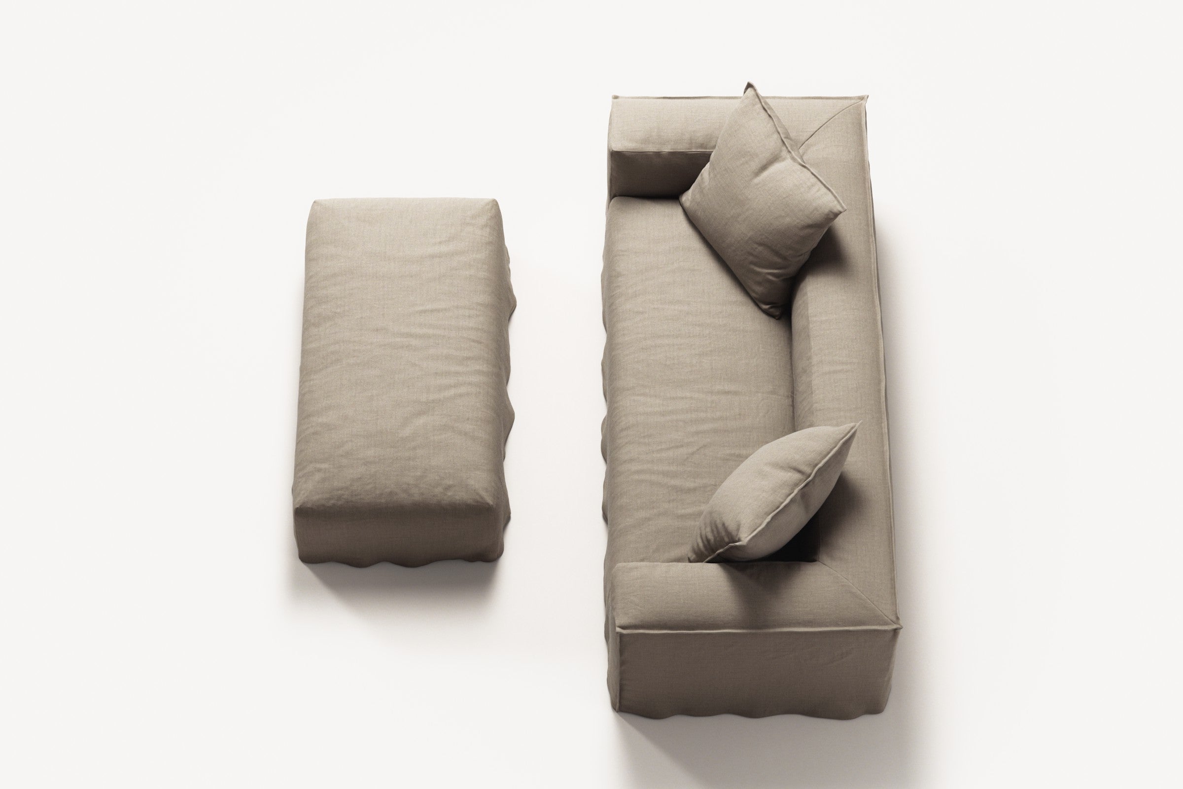 NOMAD - 2 Seater with Pouf - Pure Linen Sandy Beige