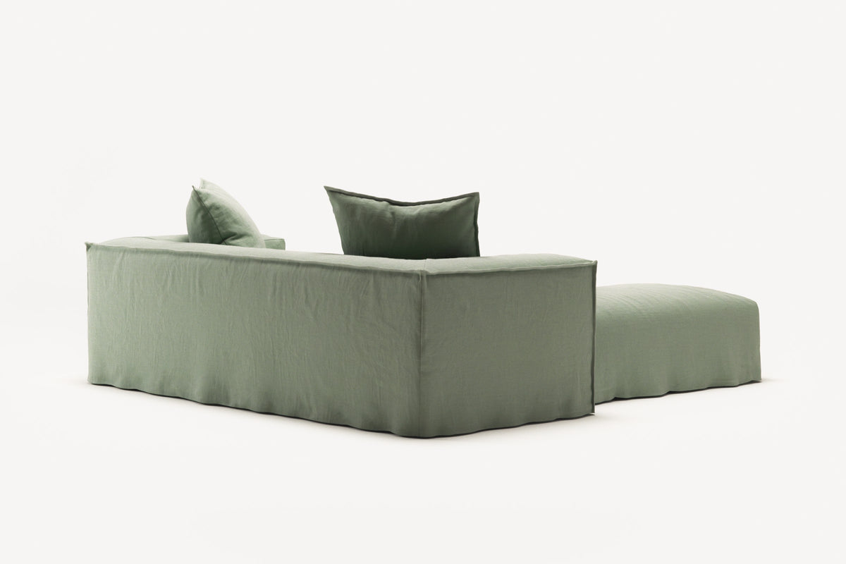 NOMAD - 2 Seater with Pouf - Pure Linen Vivid Green