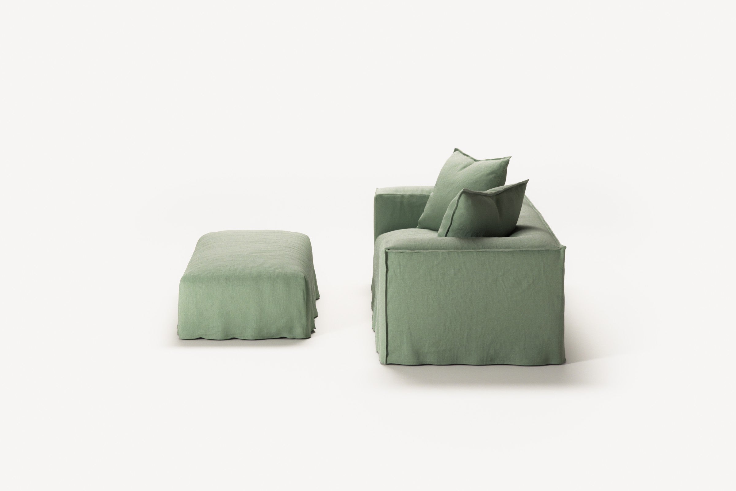 NOMAD - 2 Seater with Pouf - Pure Linen Vivid Green