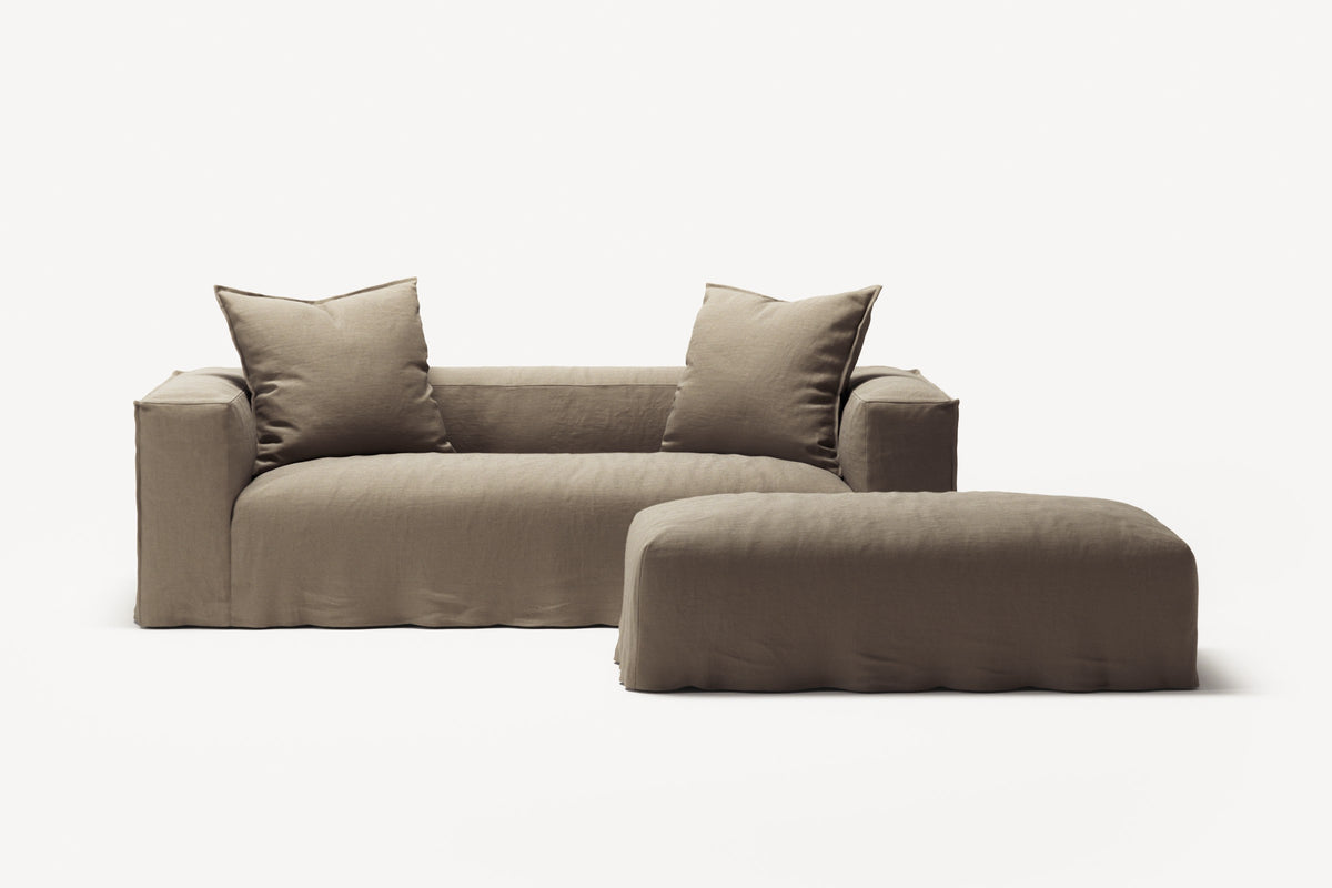 NOMAD - 2 Seater with Pouf - Pure Linen Natural