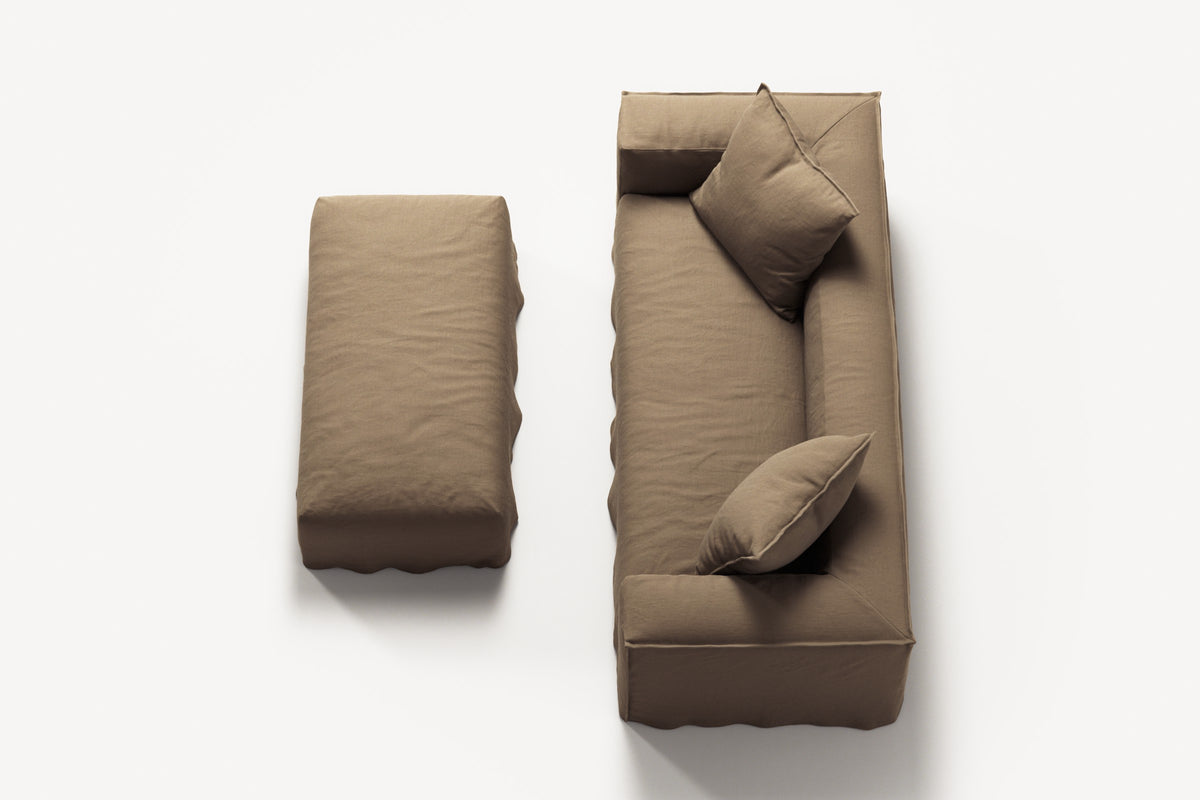 NOMAD - 2 Seater with Pouf - Pure Linen Natural