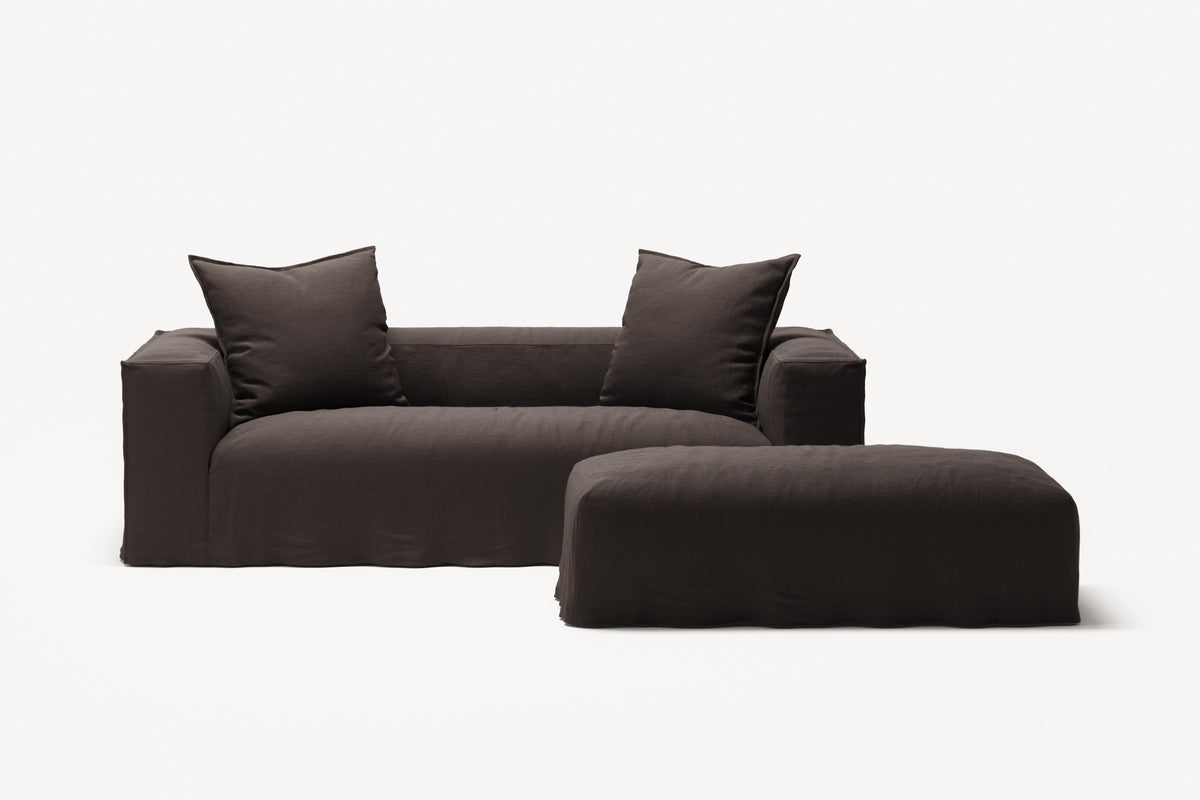 NOMAD - 2 Seater with Pouf - Pure Linen Truffle Brown